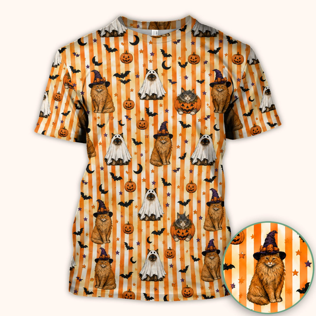 Cat Print Nurse Scrub Top - Halloween Gift