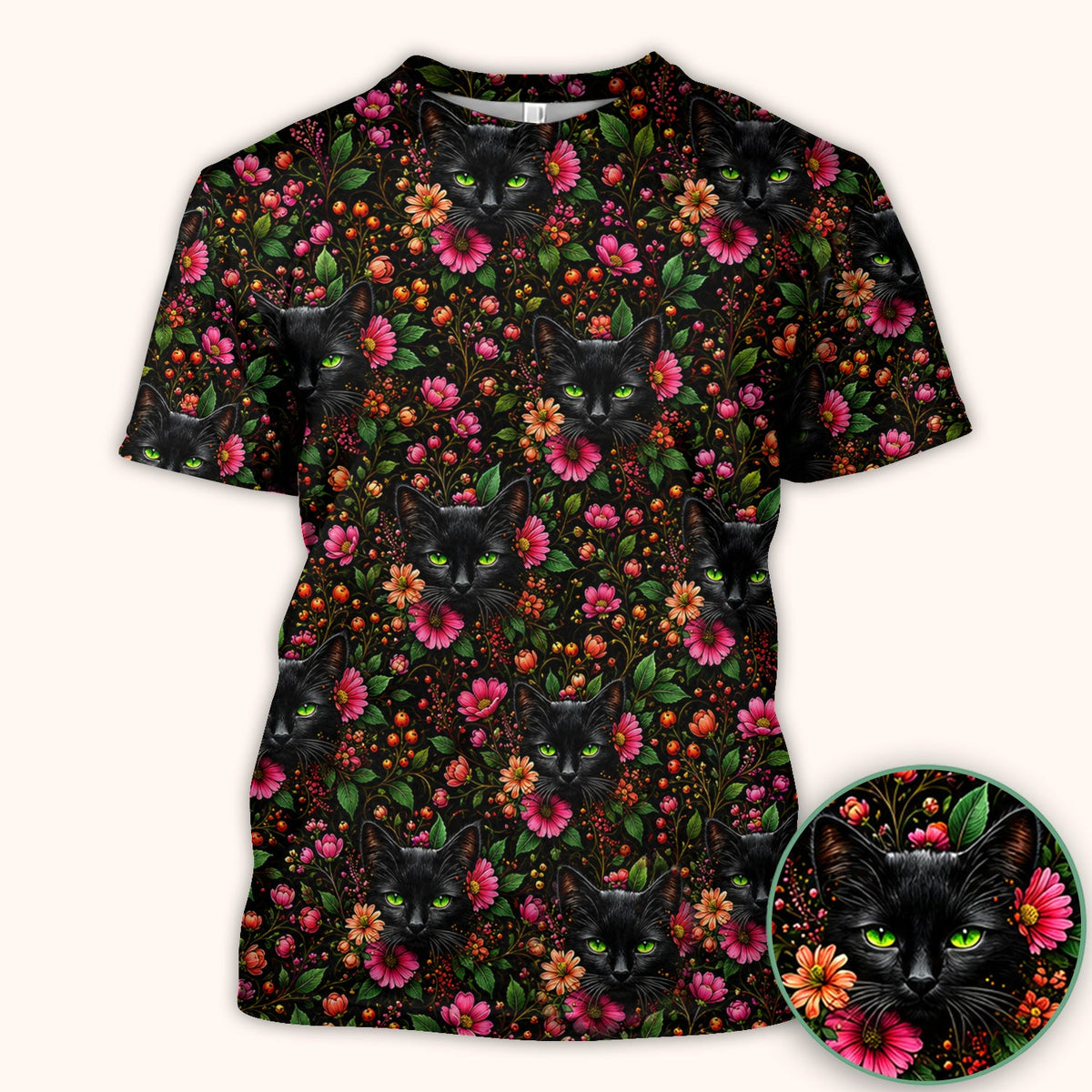 Adorable Black Cat Blossom Nurse Scrub Top