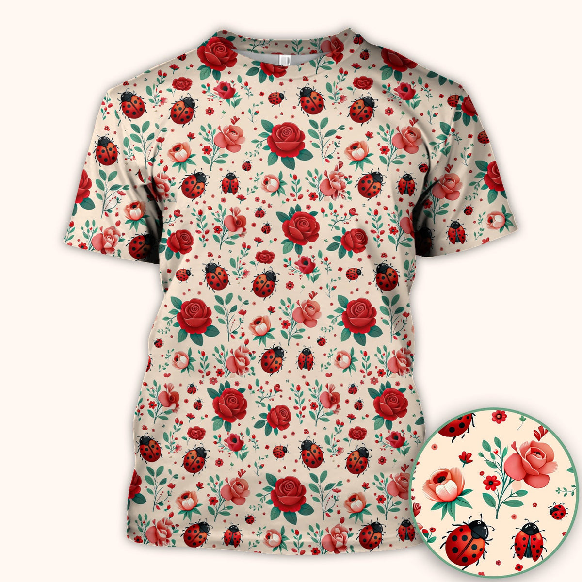 Ladybug Red Rose Floral Nurse Scrub Top