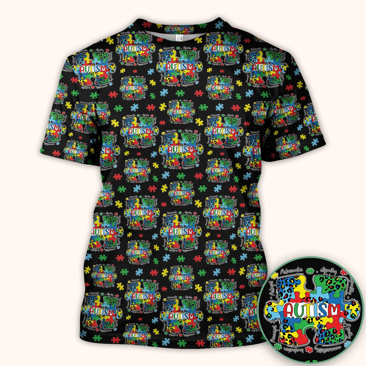 Autism Awareness Puzzle Black White Nurse Scrub Top