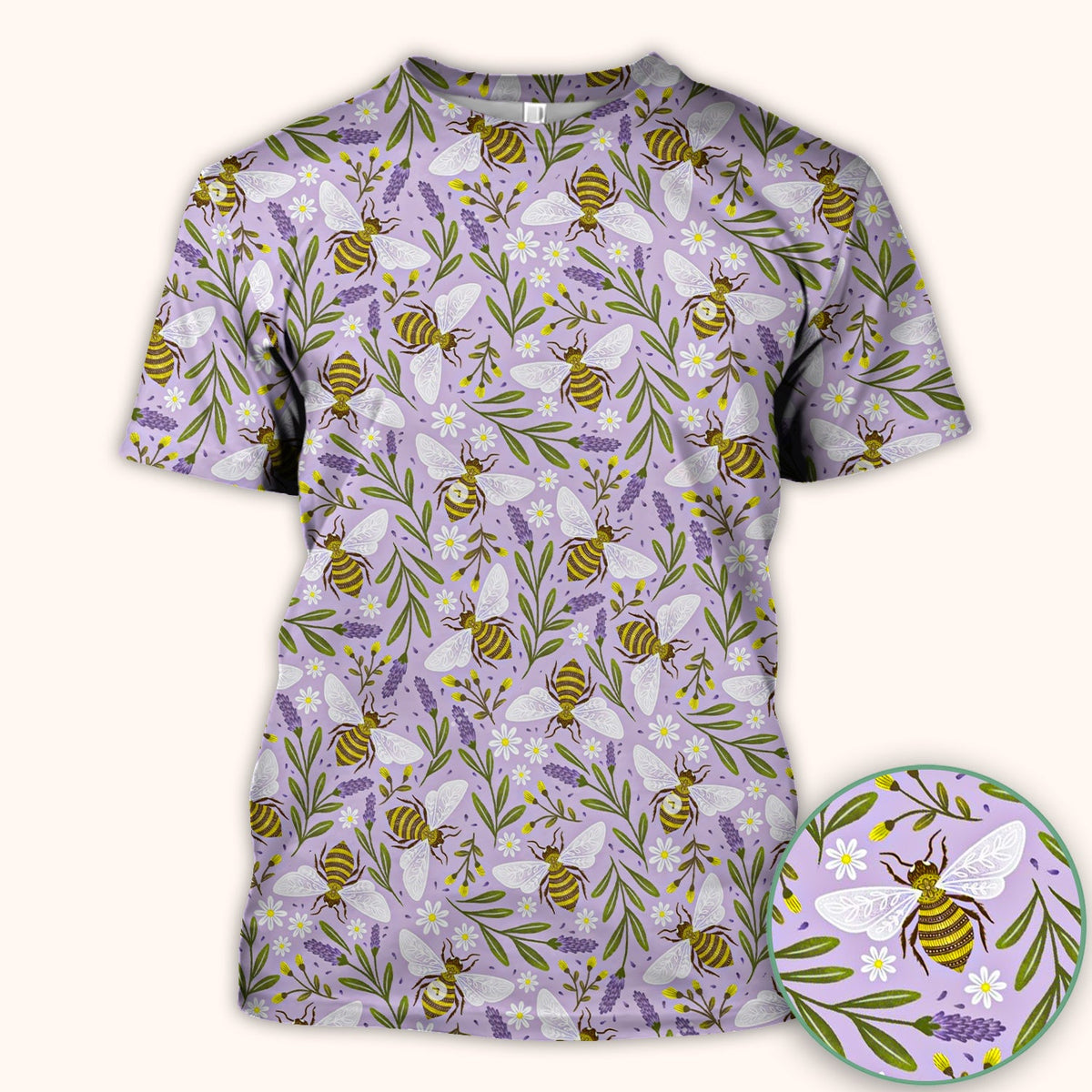 Lavender Bee Floral Nurse Scrub Top