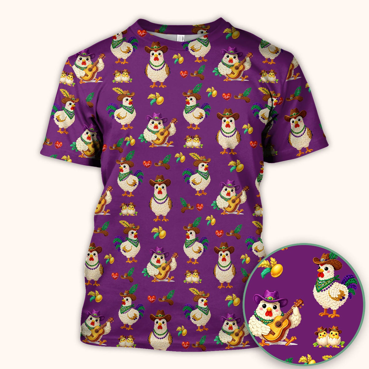 Mardi Gras Rooster Cowboy Nurse Scrub Top
