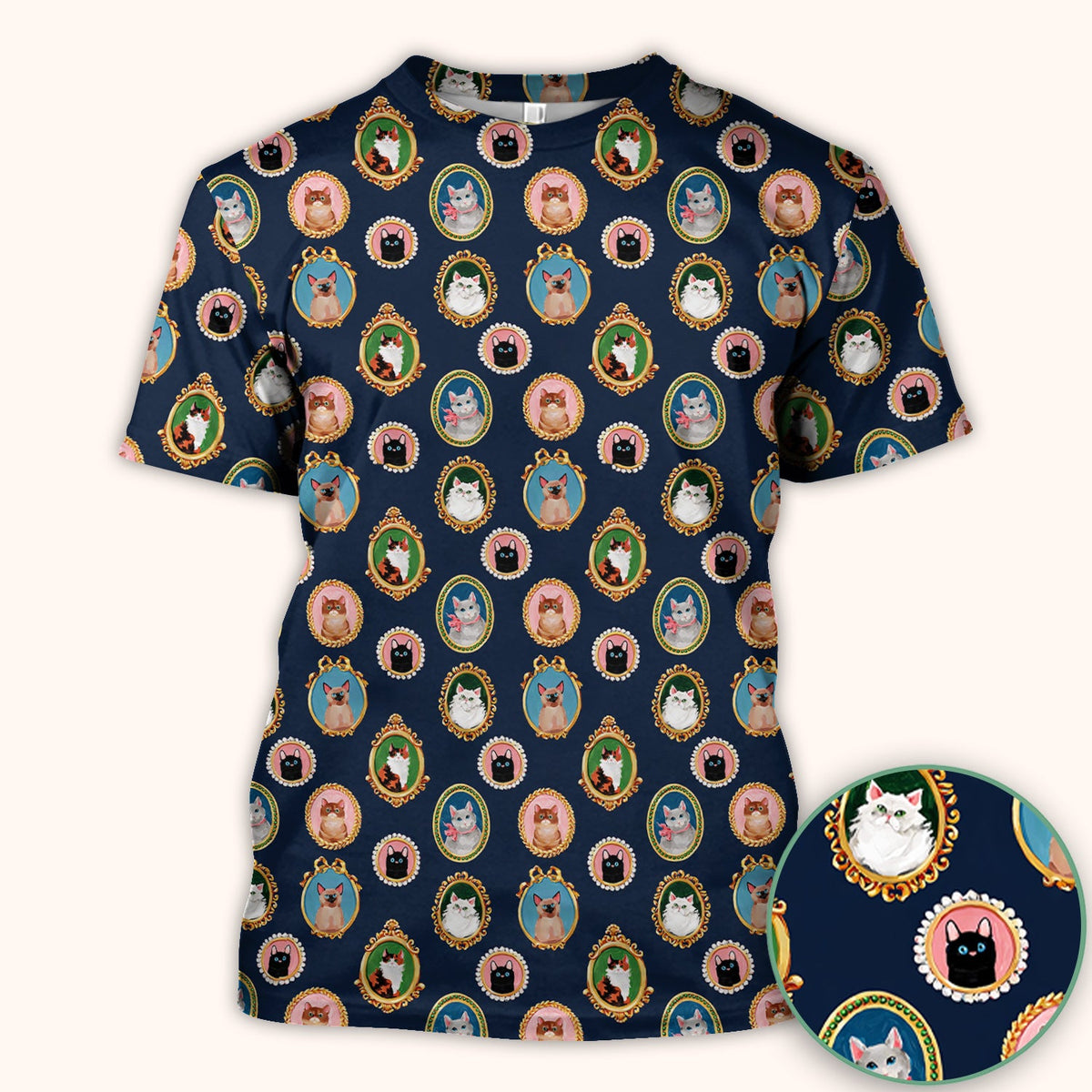 Vintage Cat Portrait Nurse Scrub Top