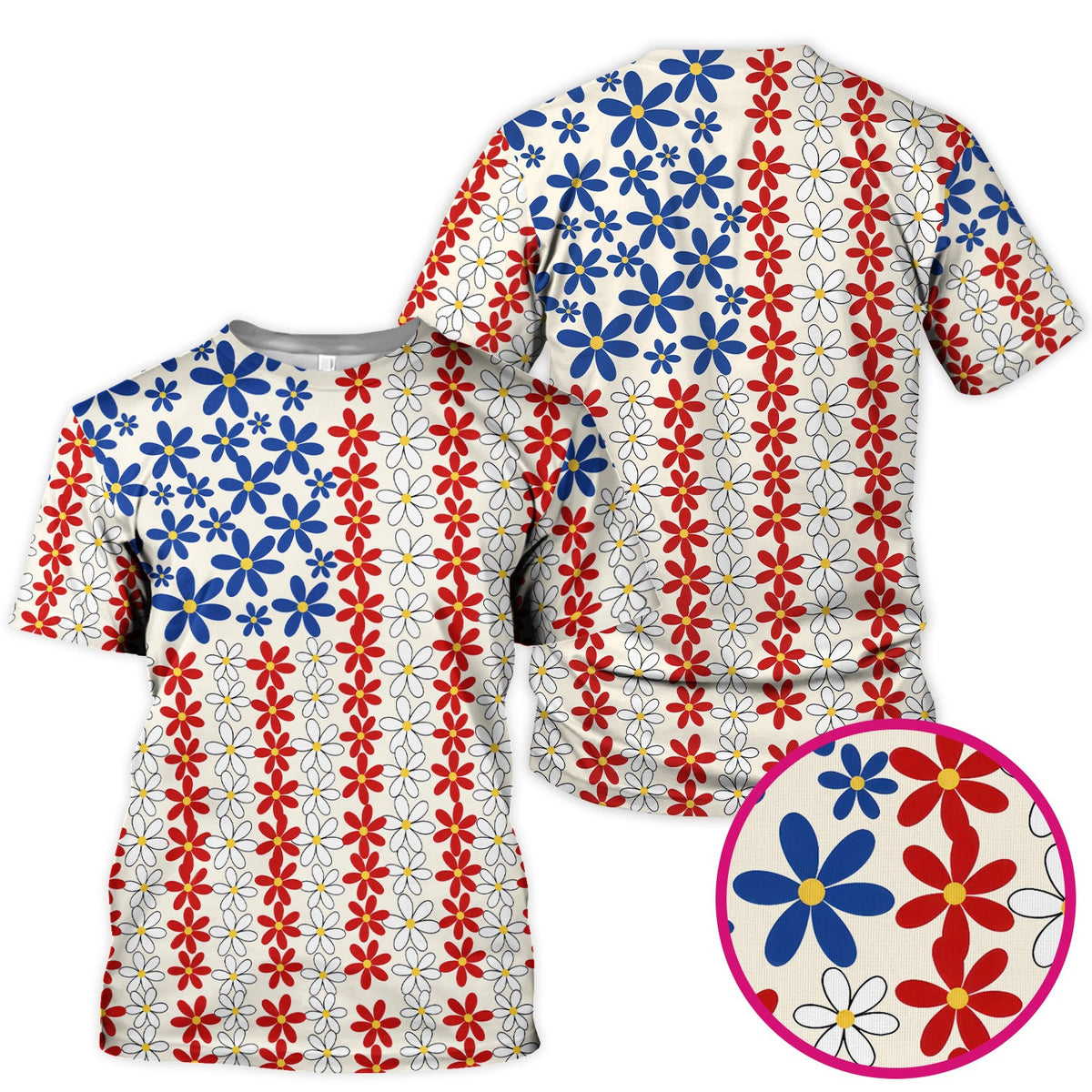 Retro Red Blue Daisy Nurse Scrub Top