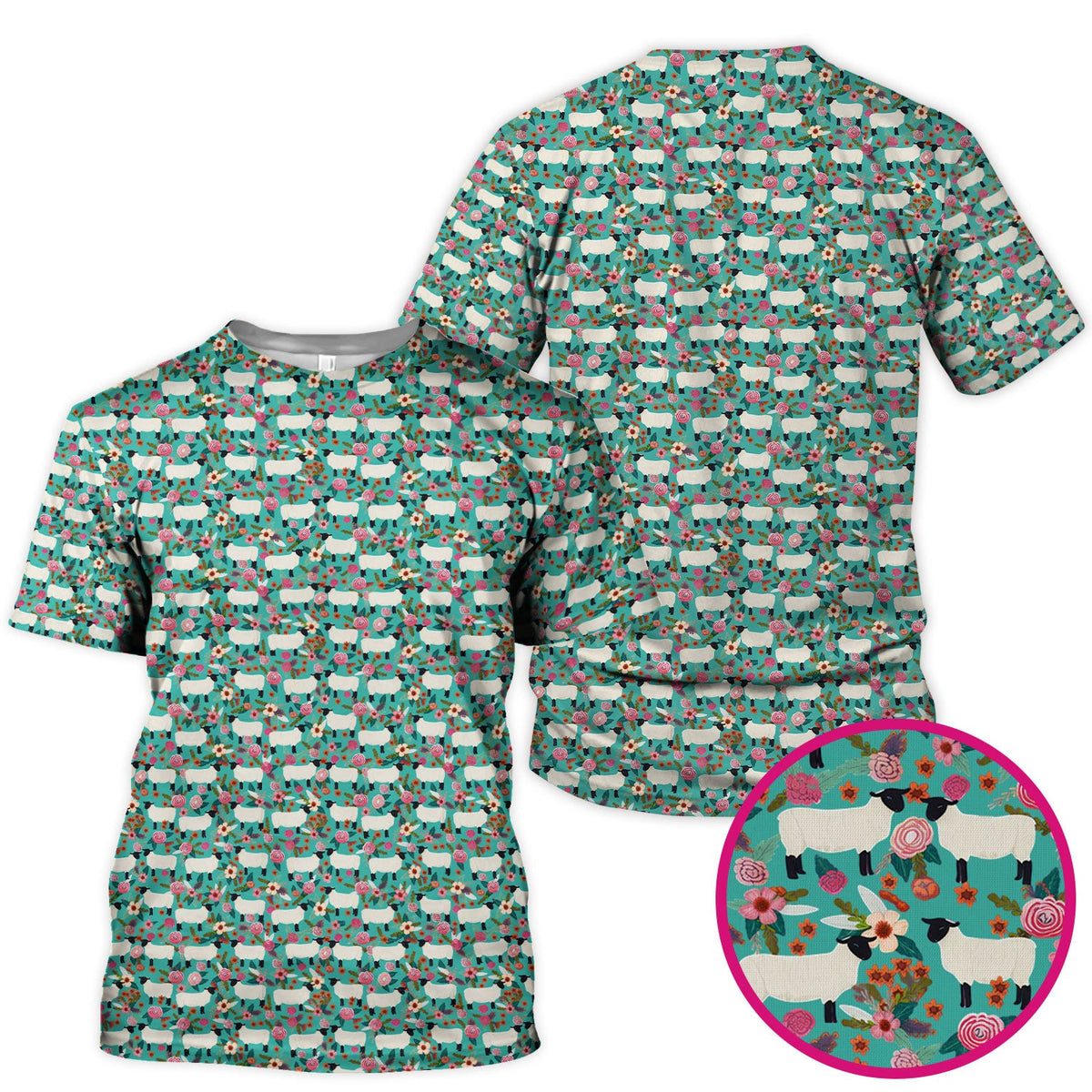 Sheep Floral Meadow Nurse Scrub Top