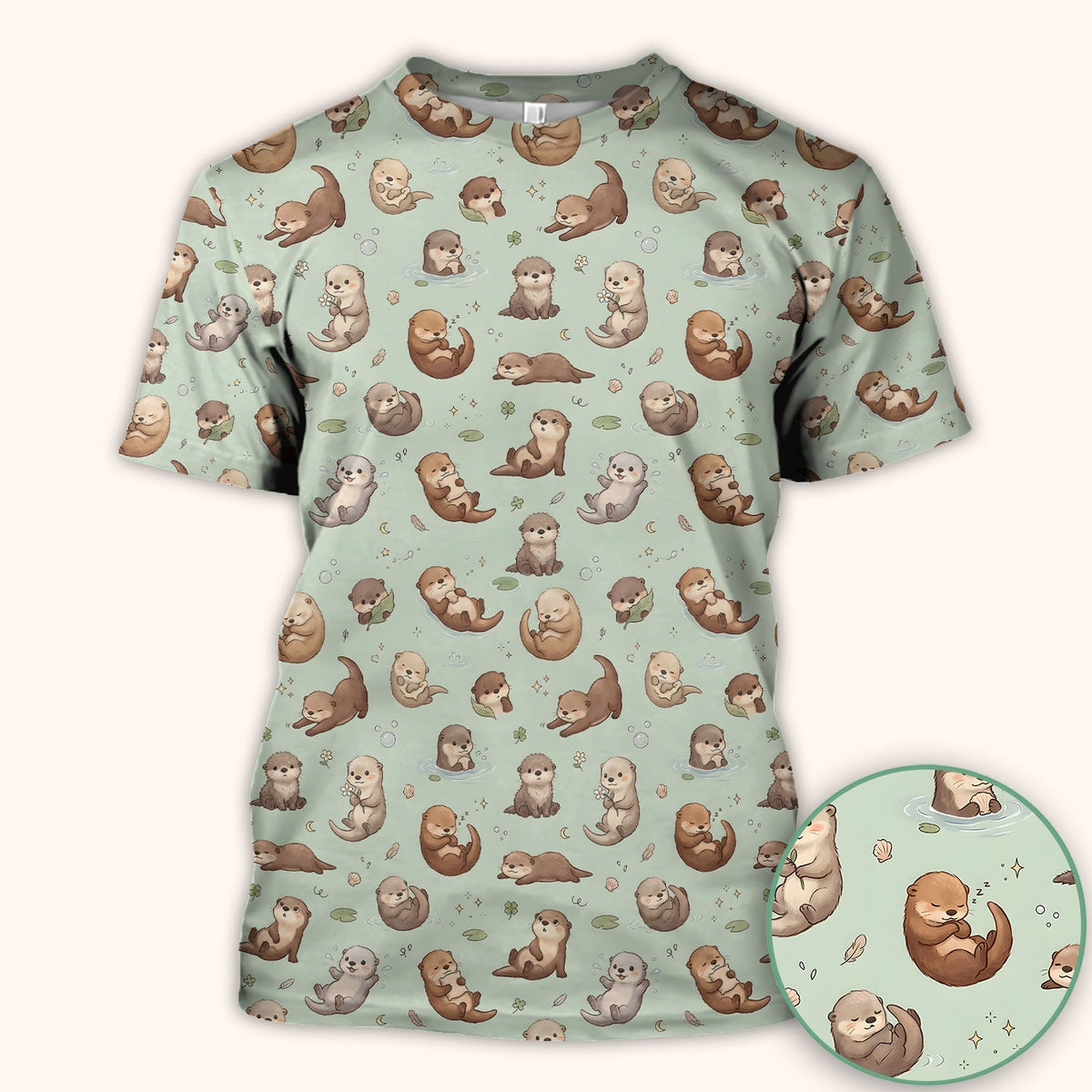 Cute Otter Pattern Scrub Top, Comfortable Scrubs for Nurses