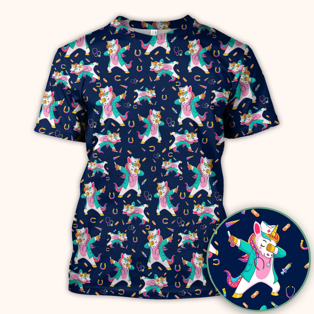 Cute Unicorn Nurse Dance Pattern Scrub Top, Breathable Fabrics Nursing Uniform