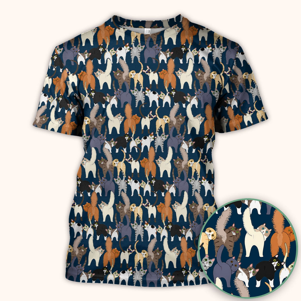 Whimsical Multicolor Cat Cartoon Nurse Scrub Top
