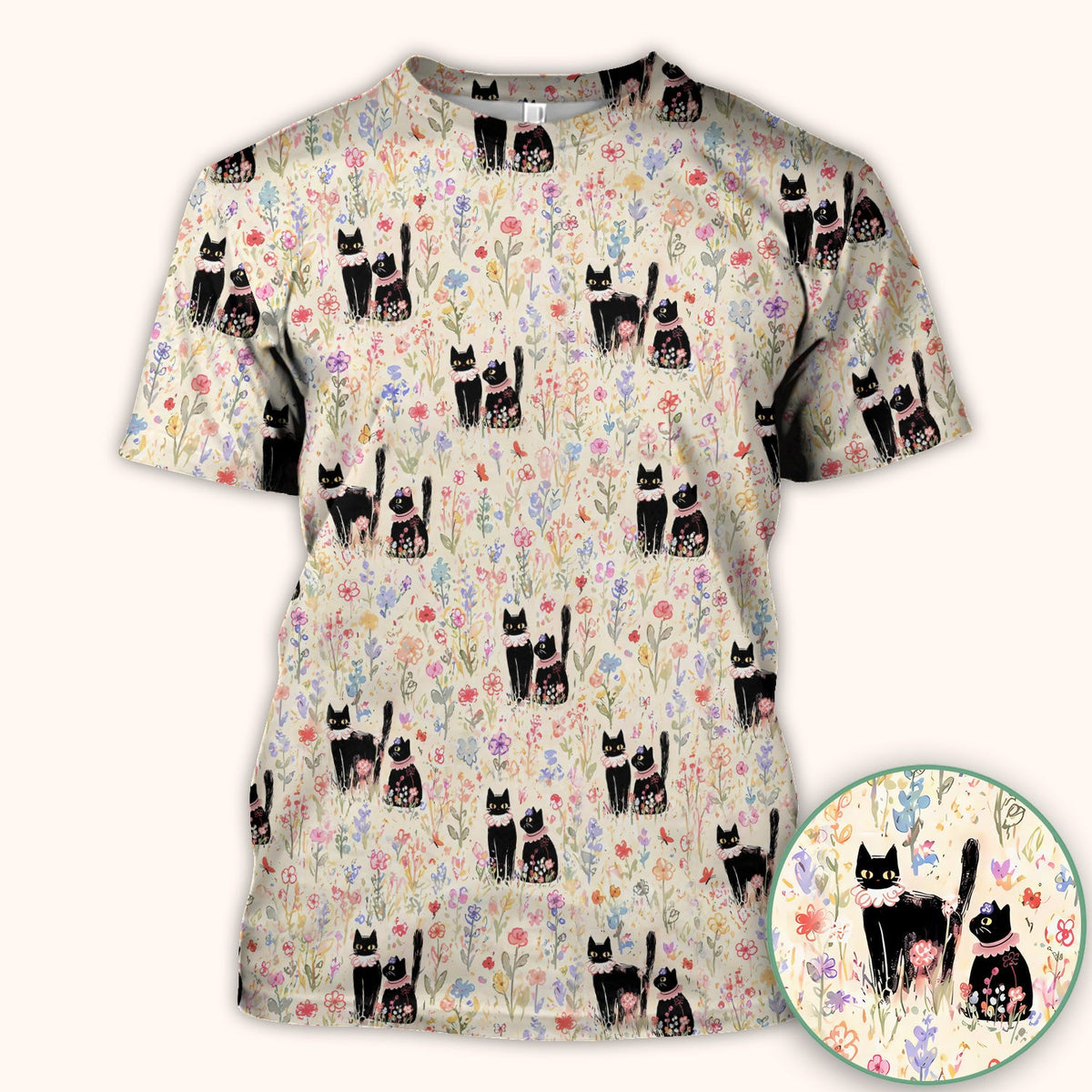 Cute Black Cats Wildflower Garden Nurse Scrub Top