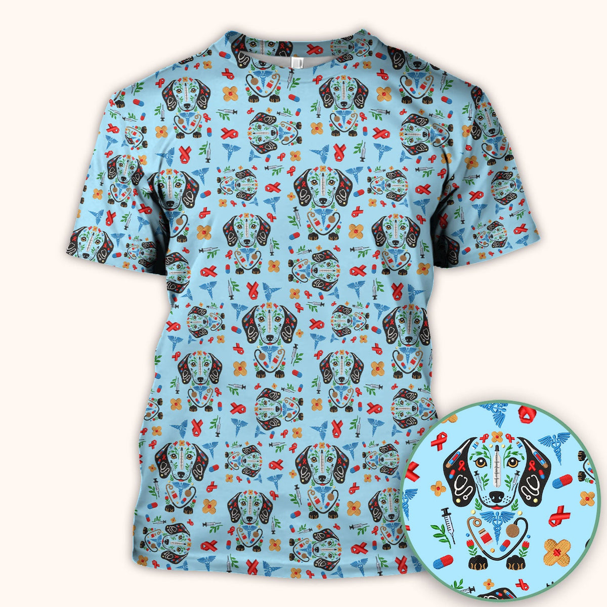 Dachshund Medical Icon Nurse Scrub Top