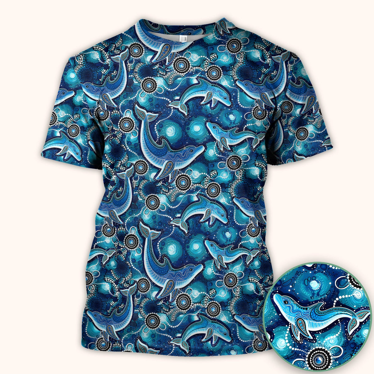 Ocean Dolphin Aboriginal Dot Print Scrub Top, Comfortable Scrubs for Nurses