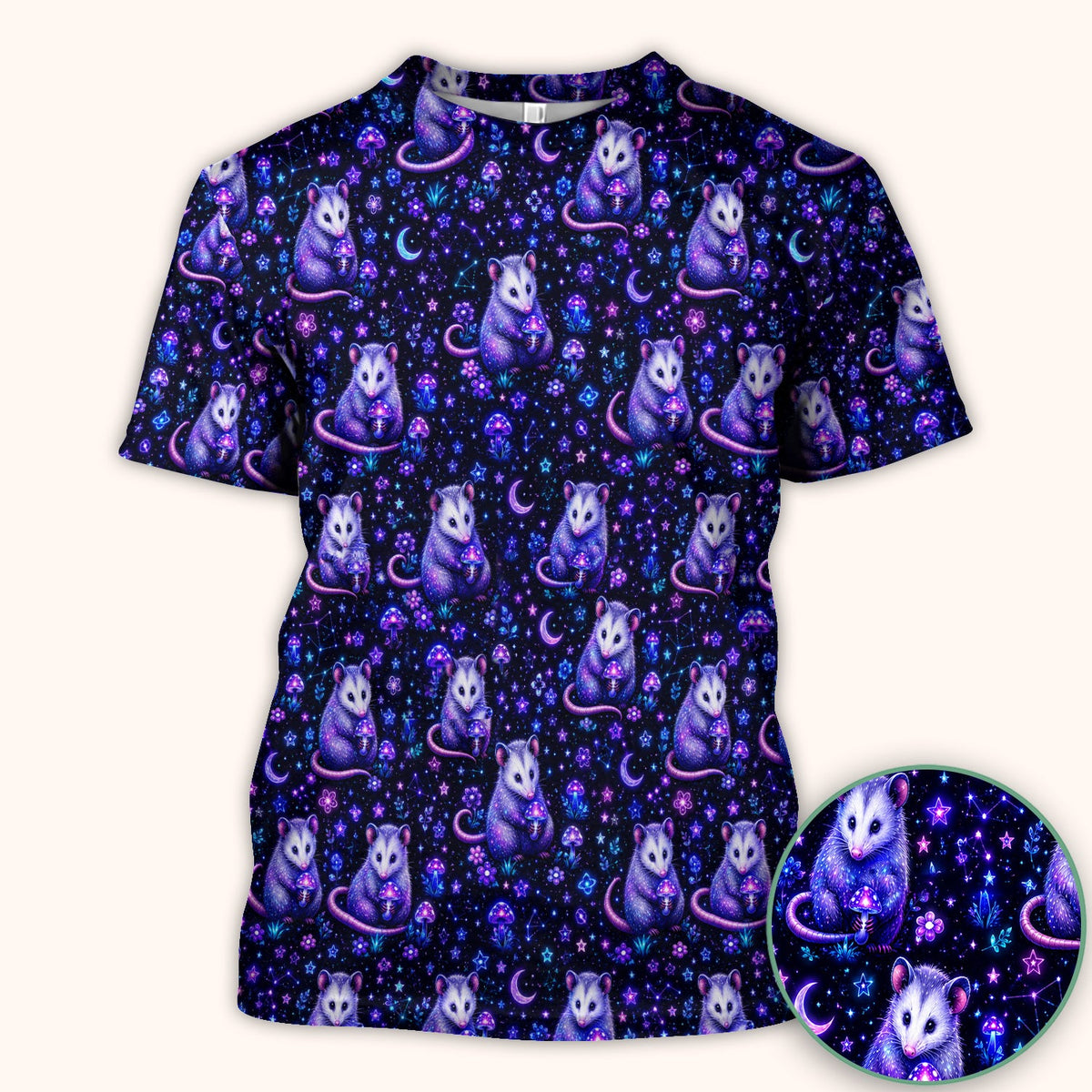 Neon Opossum Mushroom Galaxy Nurse Scrub Top
