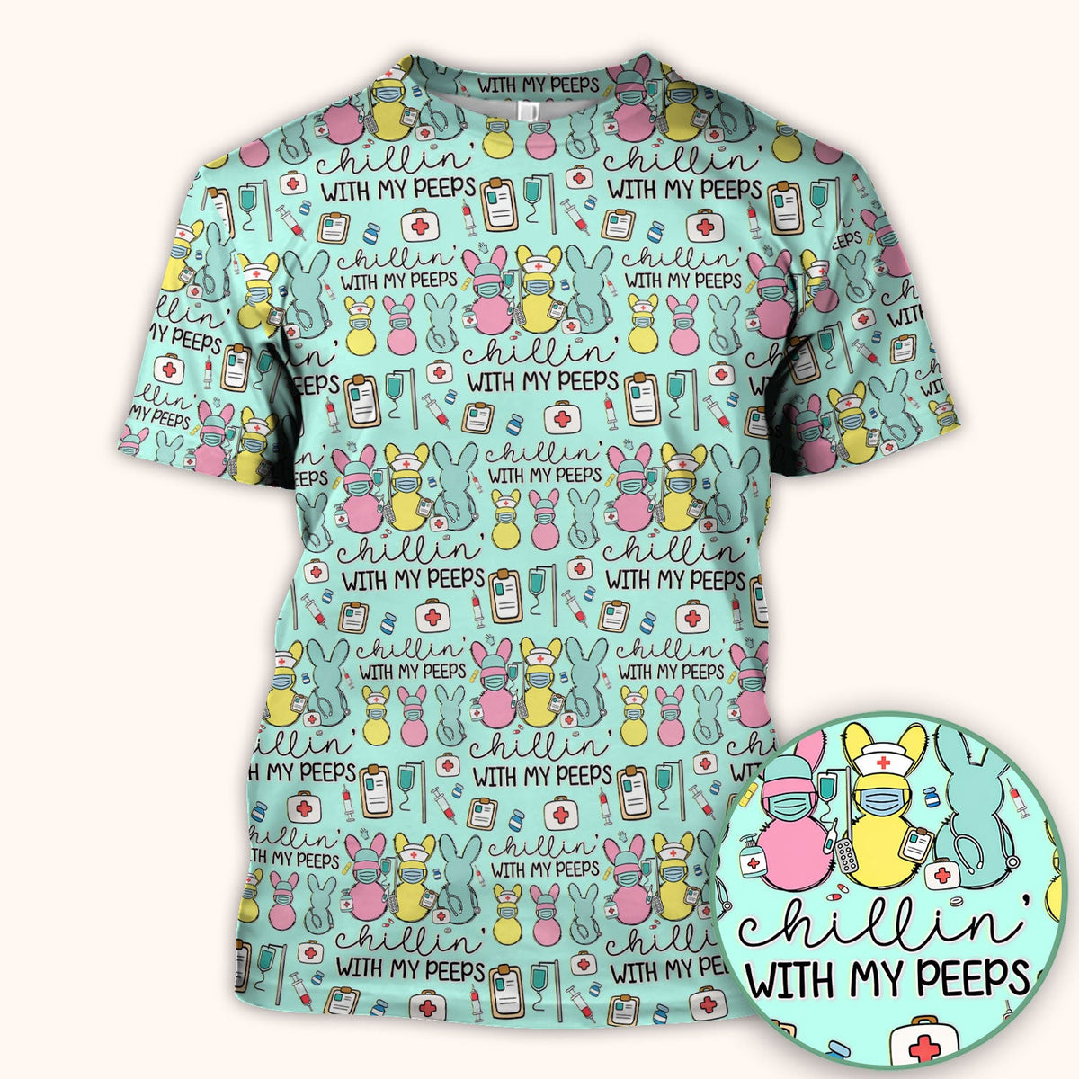 Bunny Nurse Chillin With My Peeps Scrub Top - Easter Gift