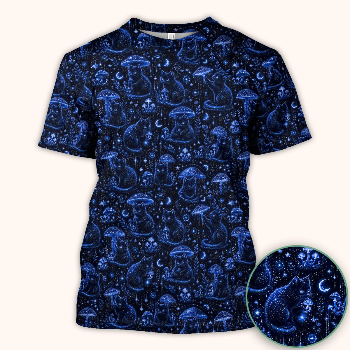 Celestial Black Cat Mushroom Nurse Scrub Top