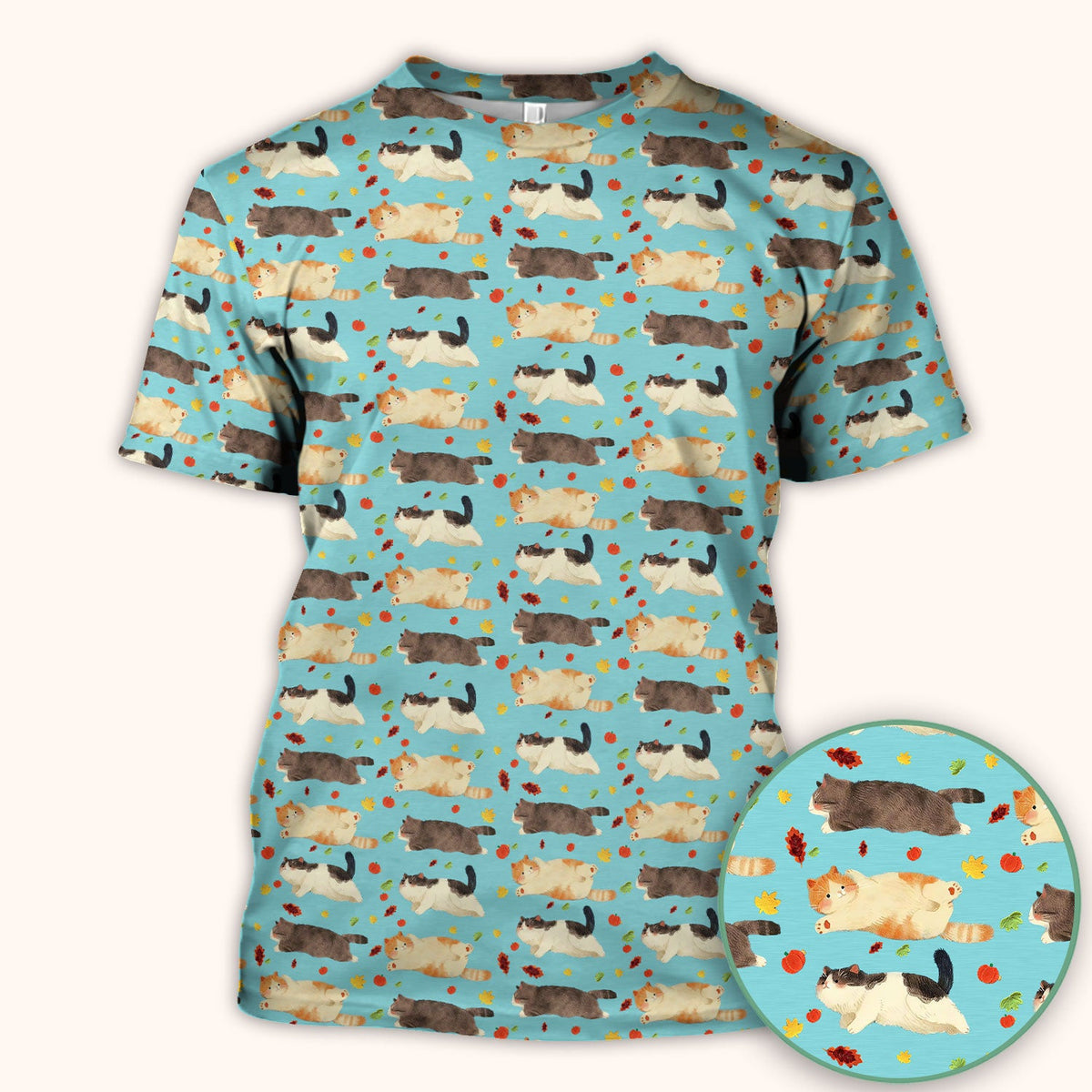 Chubby Cat Autumn Leaves Nurse Scrub Top
