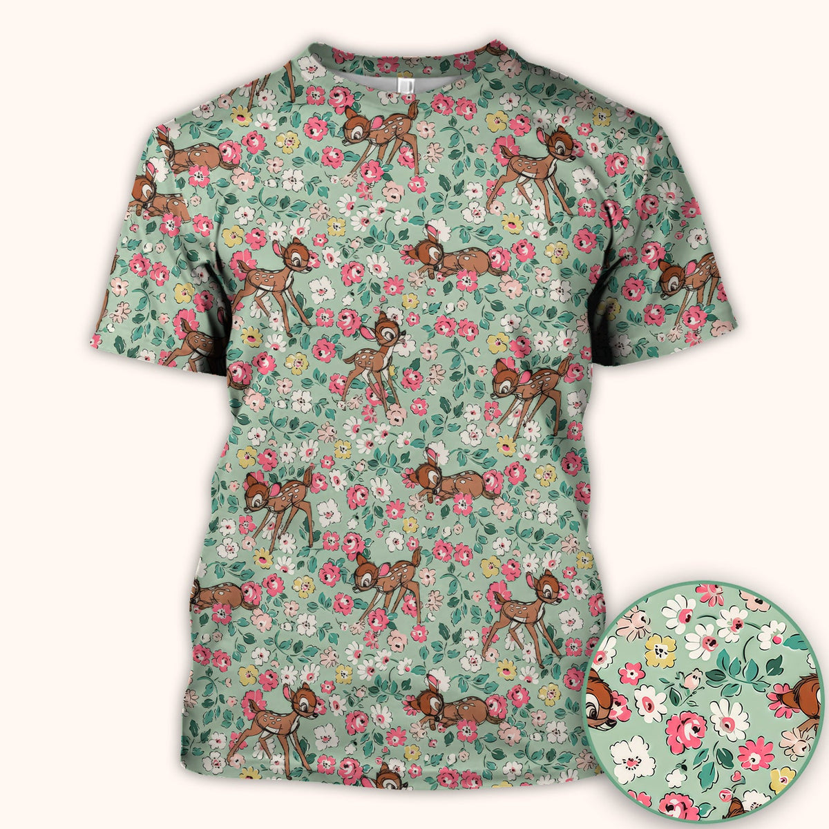 Cute Baby Deer Floral Nurse Scrub Top