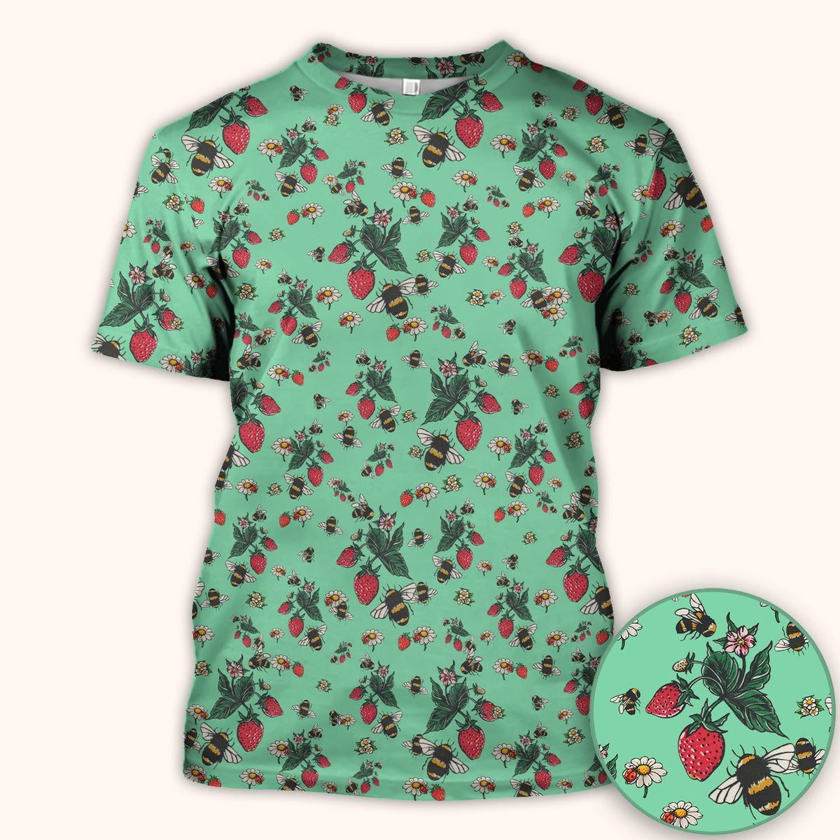 Strawberry Bee Daisy Nurse Scrub Top