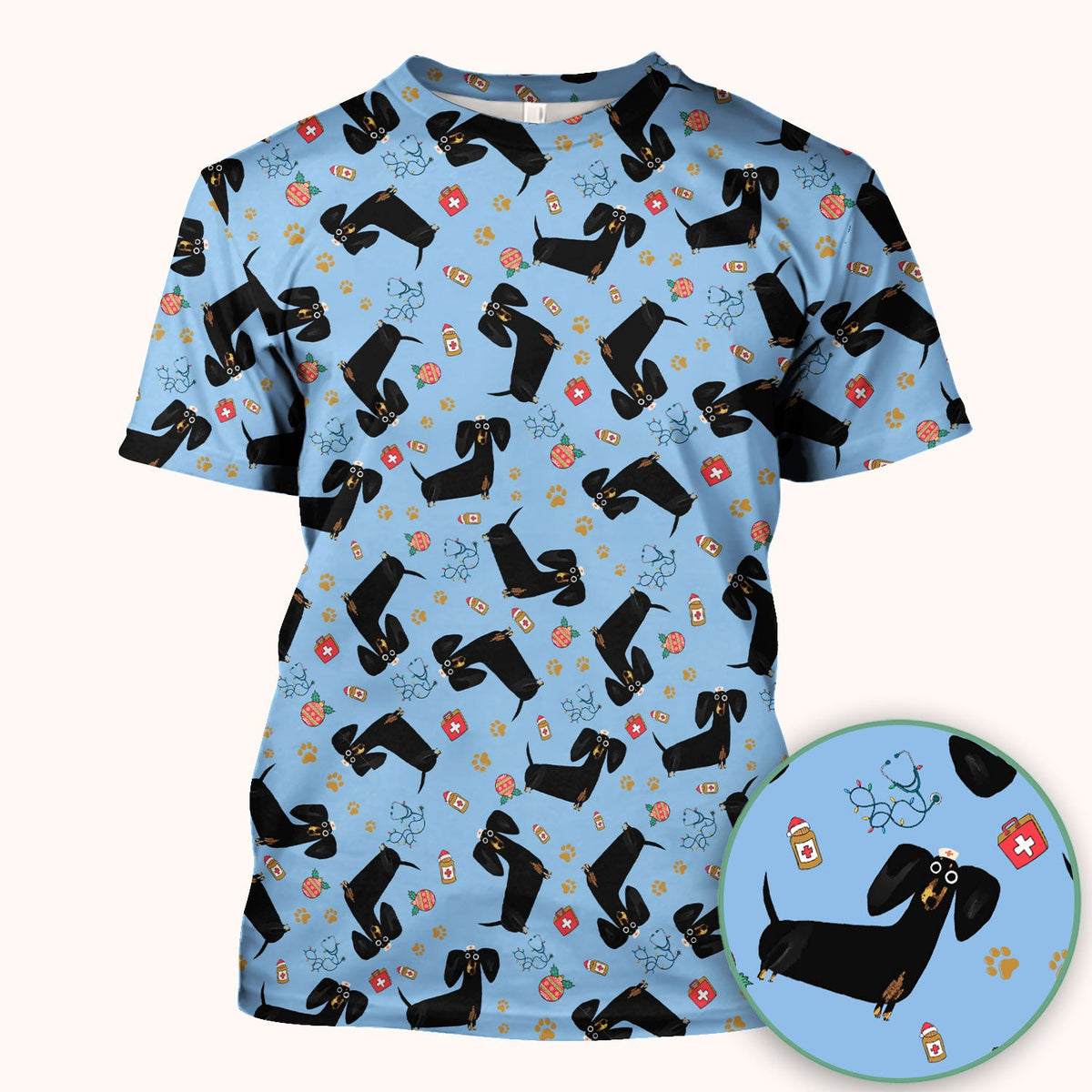 Black Dachshund Nurse Scrub Top - Gift For Dog Lover