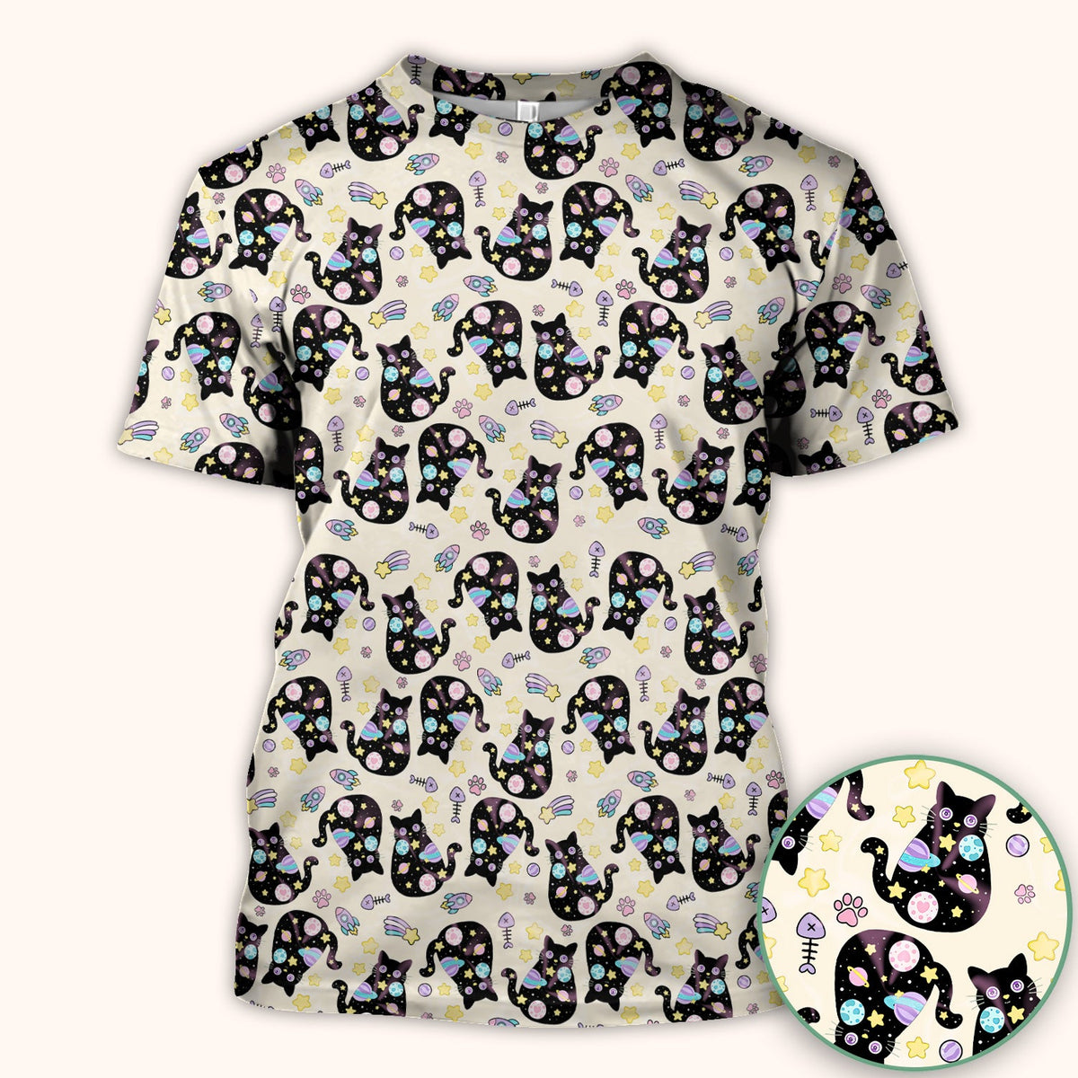 Galaxy Black Cat Space Nurse Scrub Top