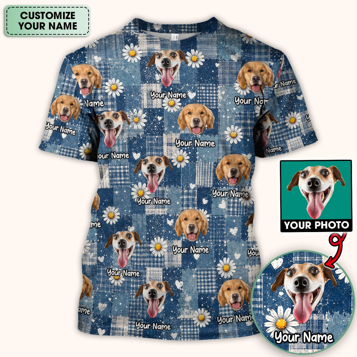 Personalized Dog Photo Patchwork Daisy Nurse Scrub Top