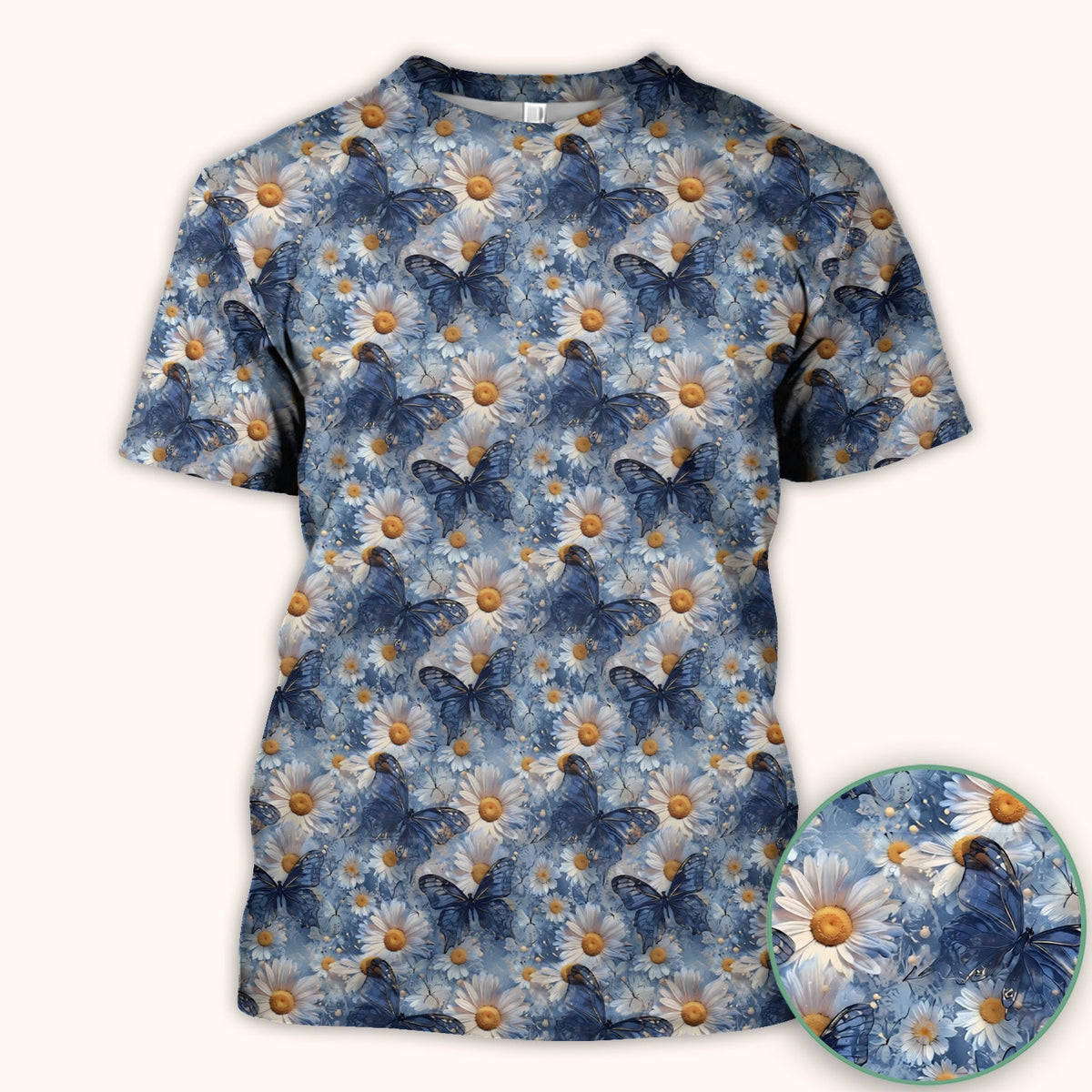 Blue Daisy Butterfly Nurse Scrub Top