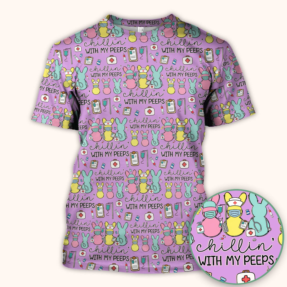 Bunny Nurse Chillin With My Peeps Scrub Top - Easter Gift