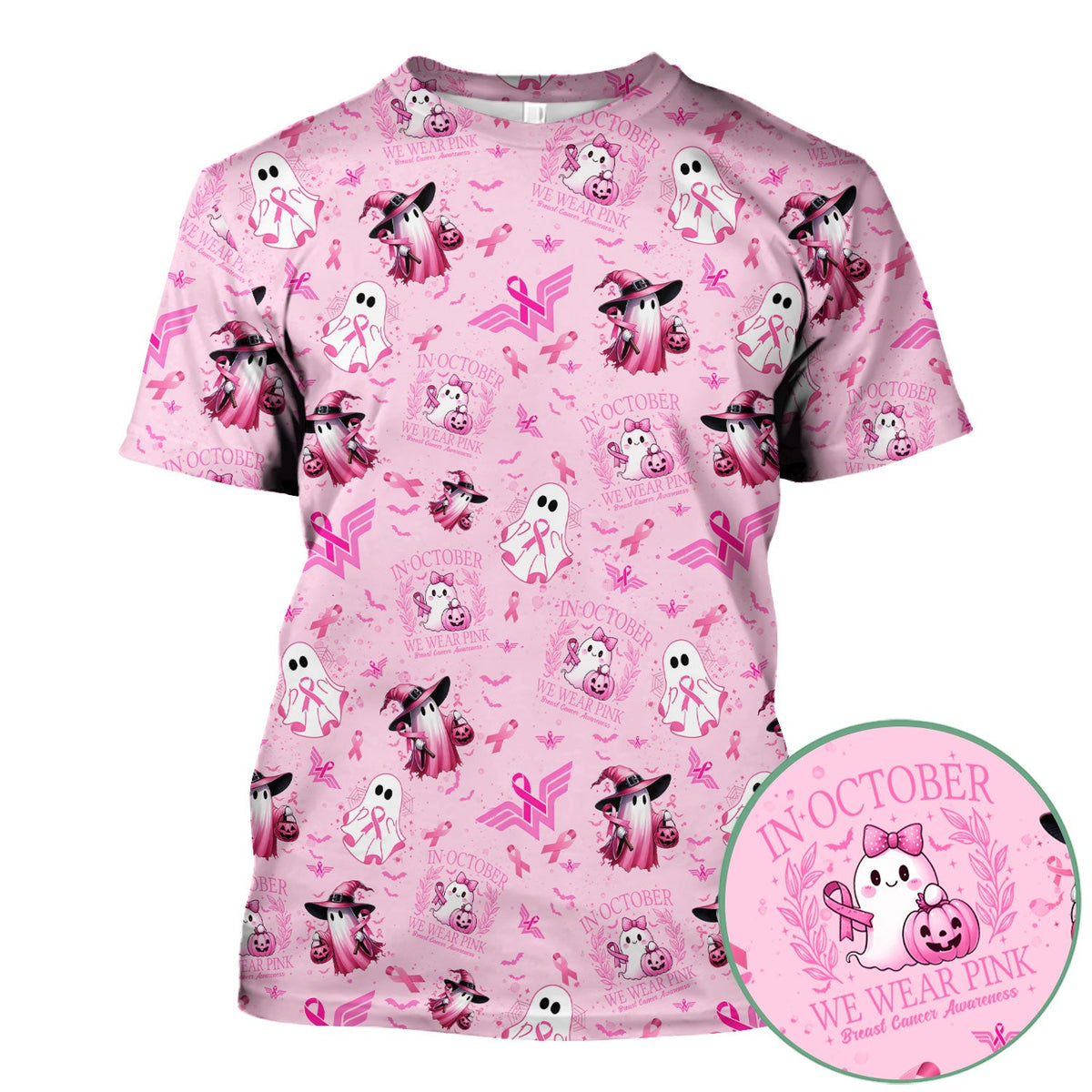 Pink Ribbon Ghost Witch Nurse Scrub Top - Breast Cancer Gift