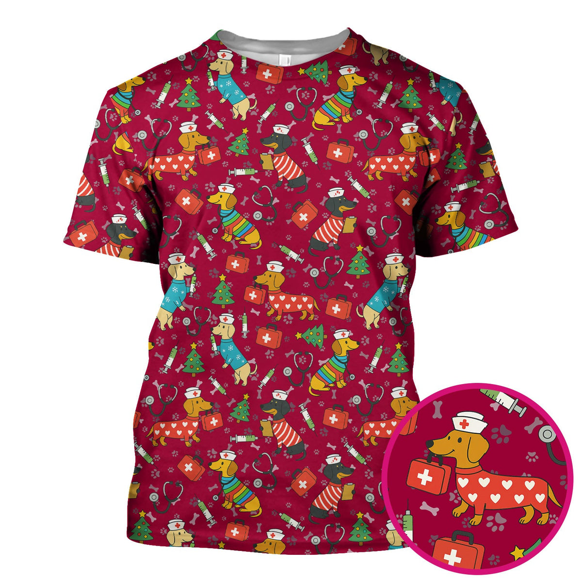 Christmas Dachshund Nurse Scrub Top