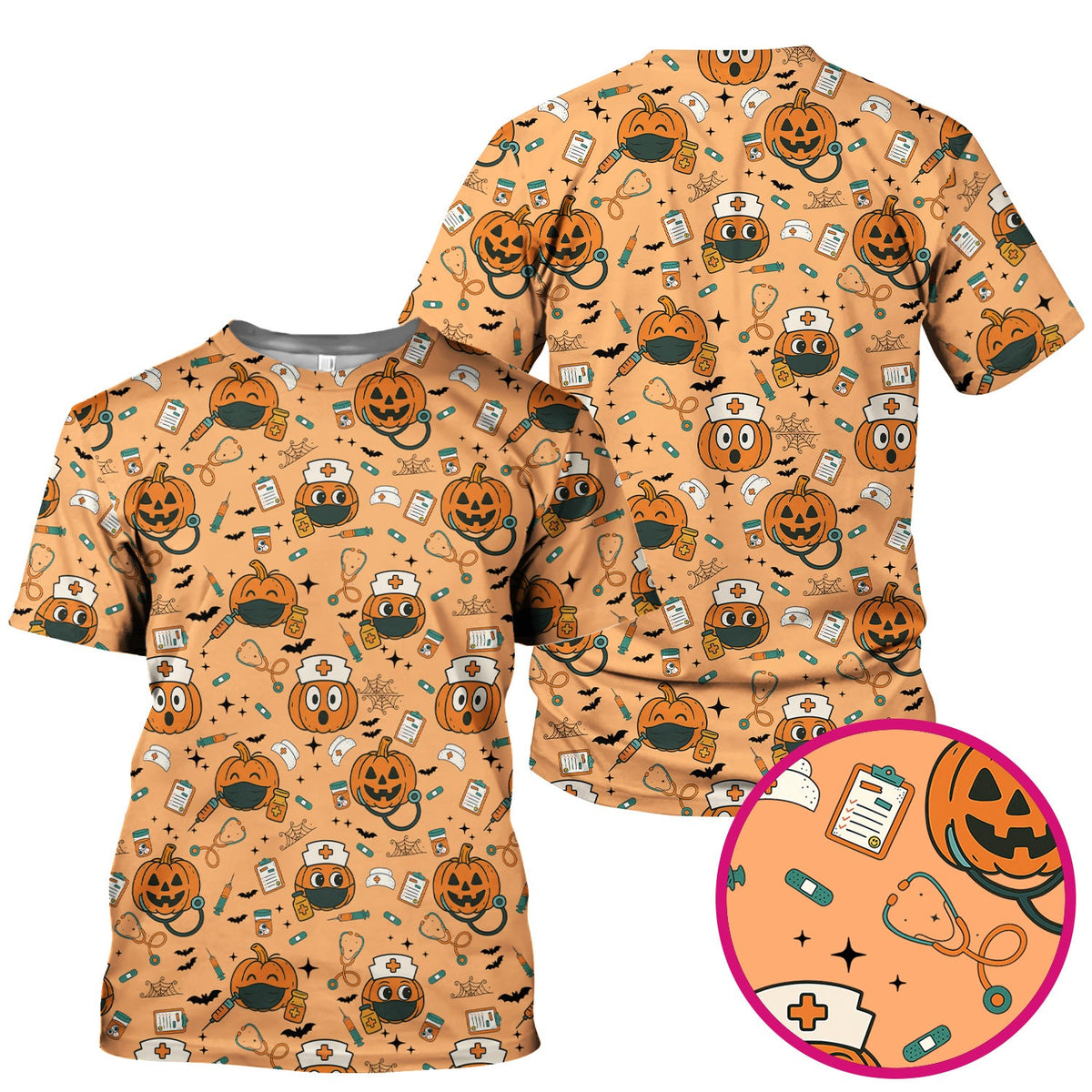 Spooky Holiday Nurse Scrub Top - Halloween Gift