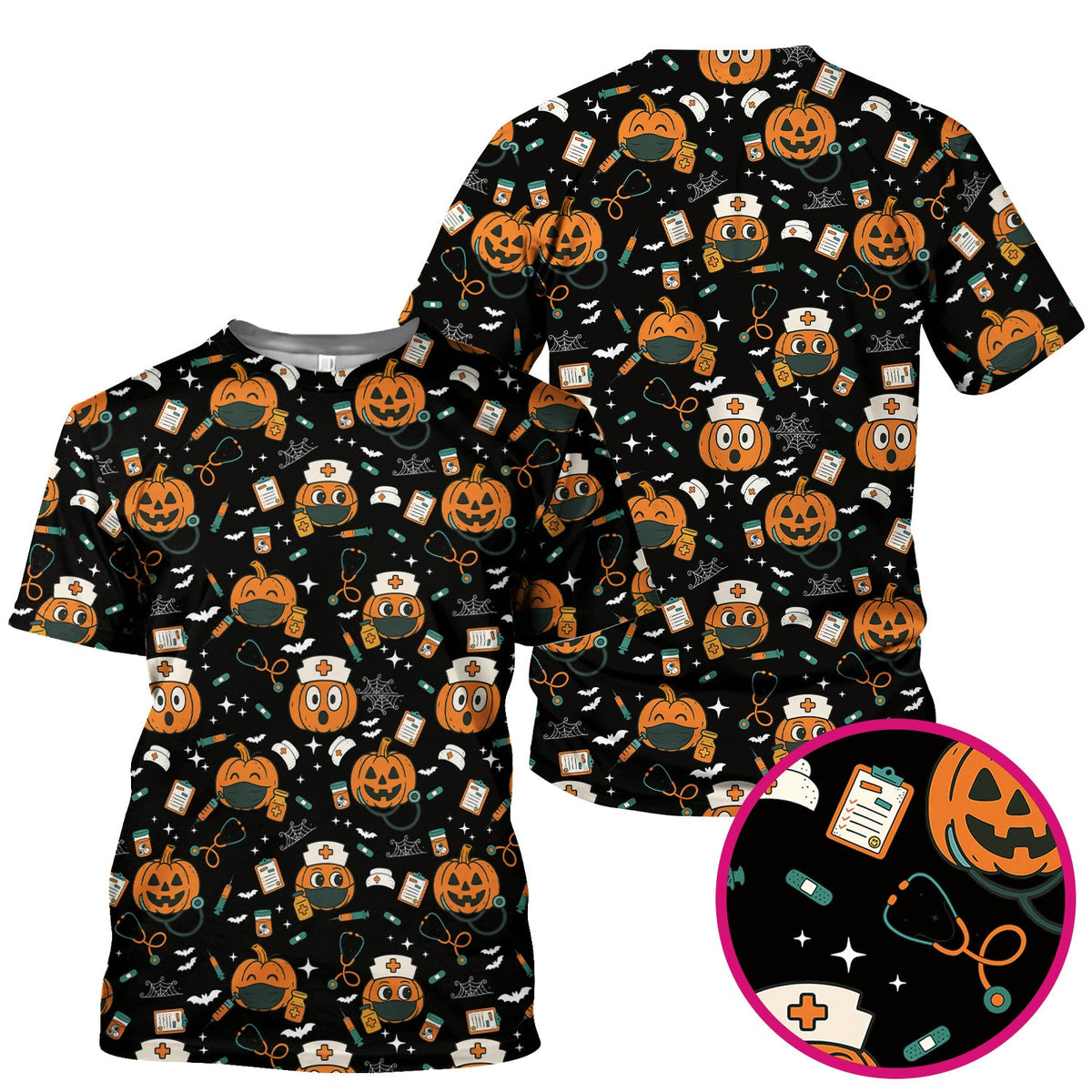 Spooky Holiday Nurse Scrub Top - Halloween Gift