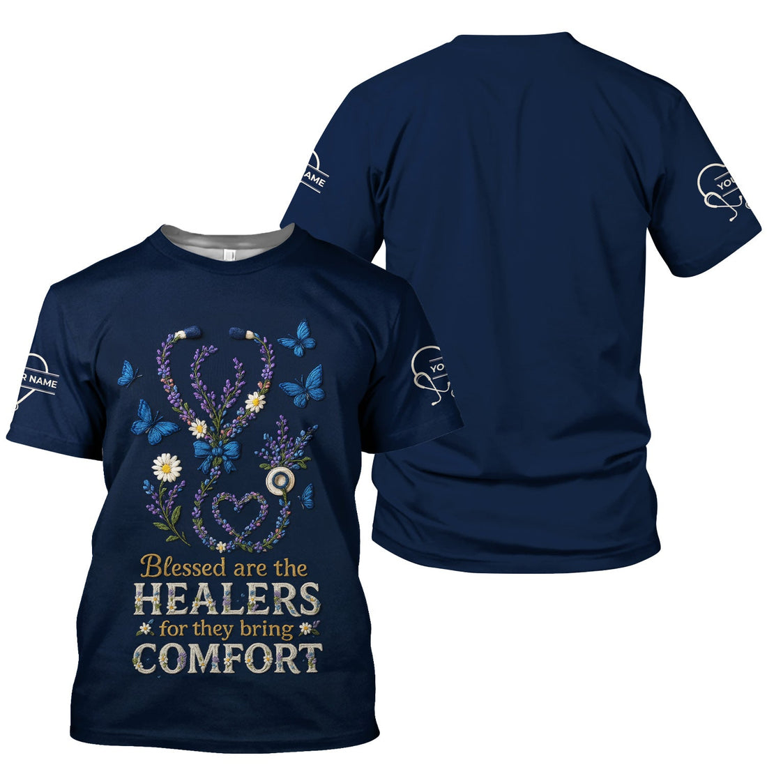 Personalized Blessed Are The Healers Floral Nurse Shirt