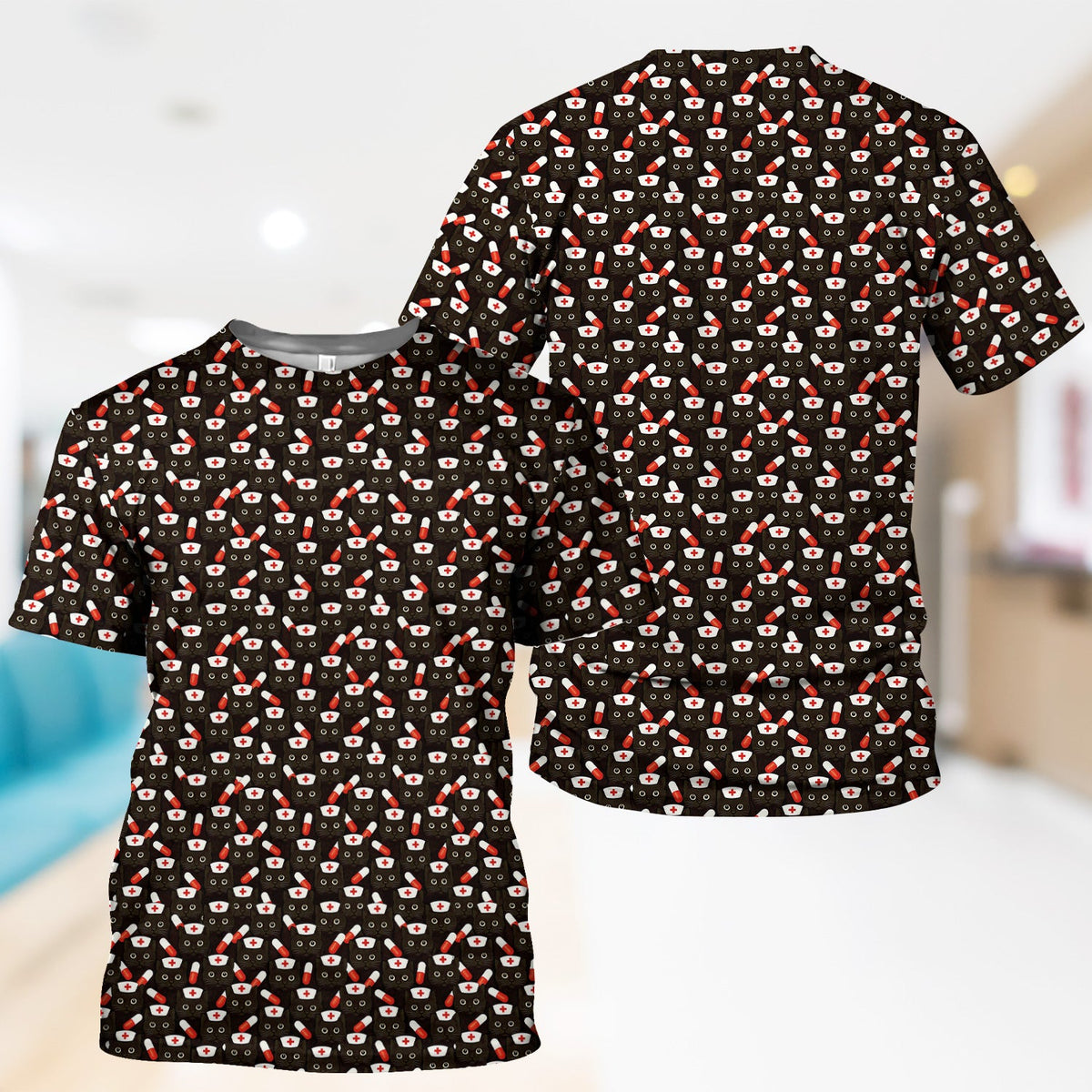 Nurse Cat With Pills Scrub Top