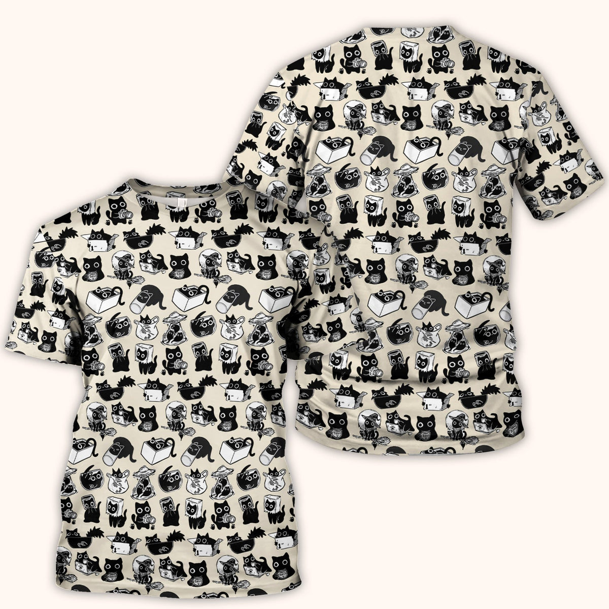 Black Cat Halloween Doodle Pattern Scrub Top, Comfortable Scrubs for Nurses