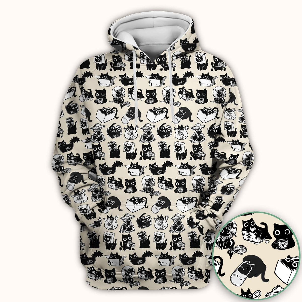 Black Cat Halloween Doodle Pattern Scrub Top, Comfortable Scrubs for Nurses