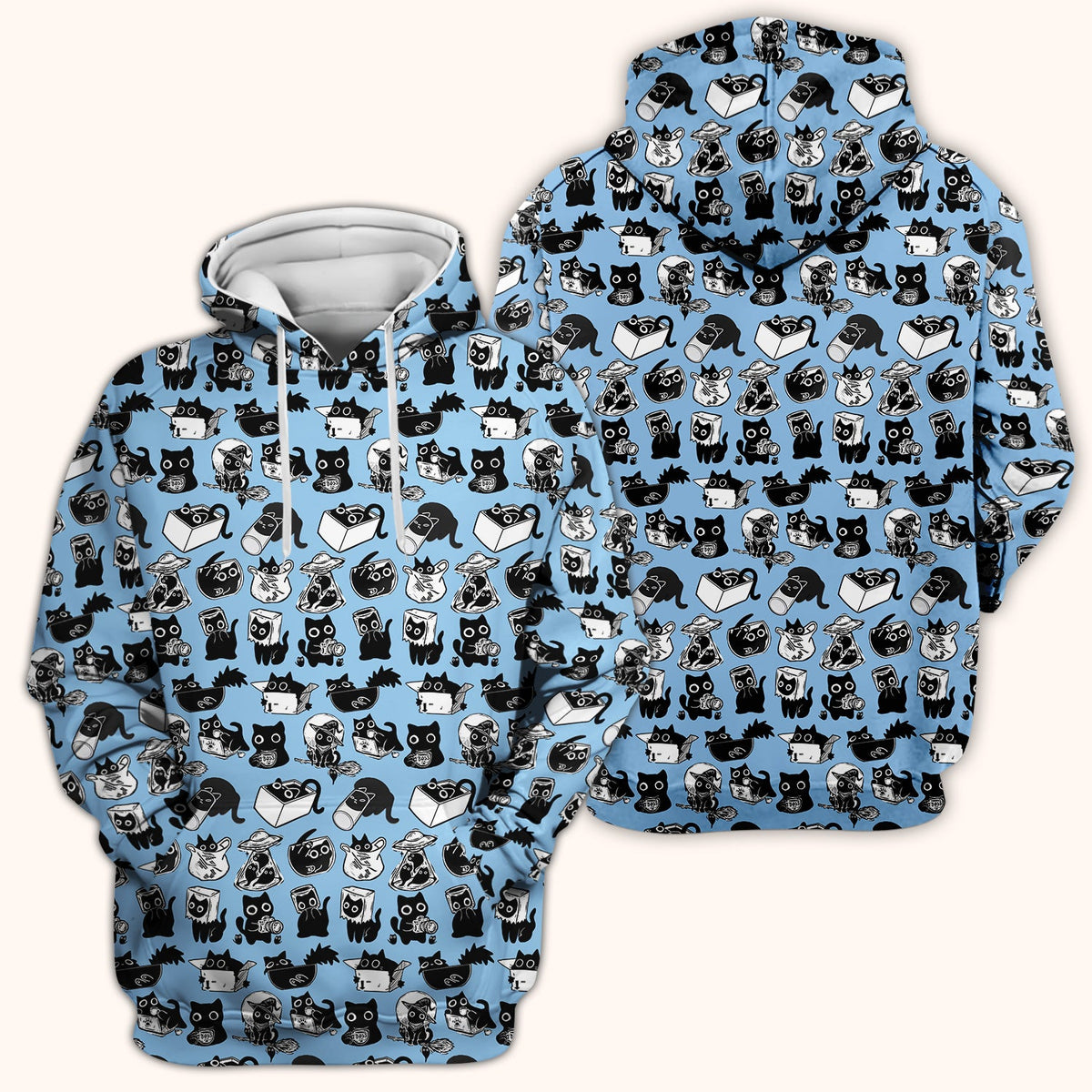 Black Cat Halloween Doodle Pattern Scrub Top, Comfortable Scrubs for Nurses