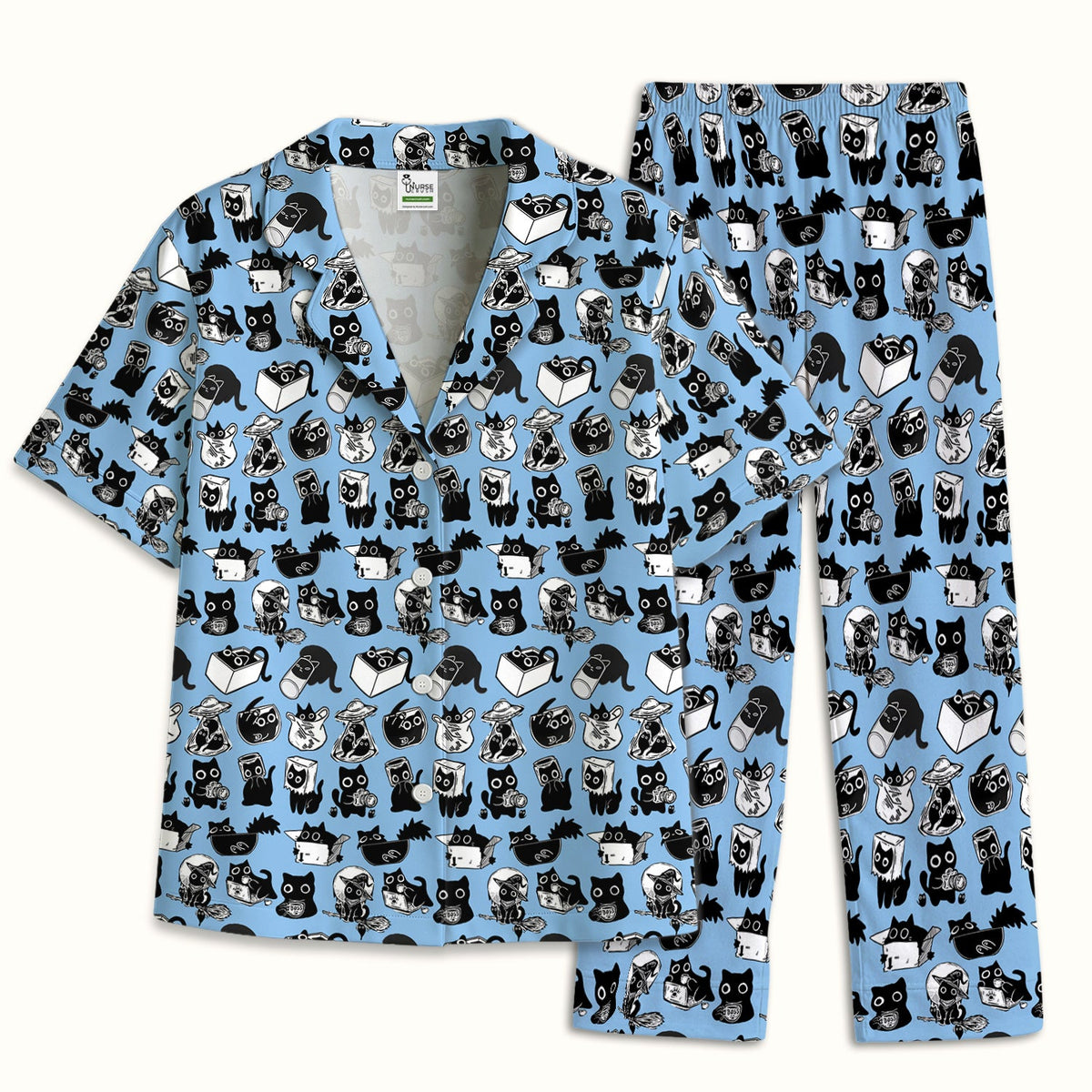 Black Cat Halloween Doodle Pajama Set