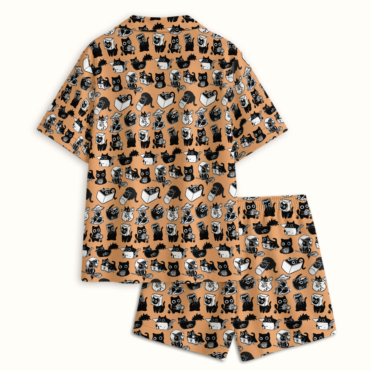Black Cat Halloween Doodle Pajama Set