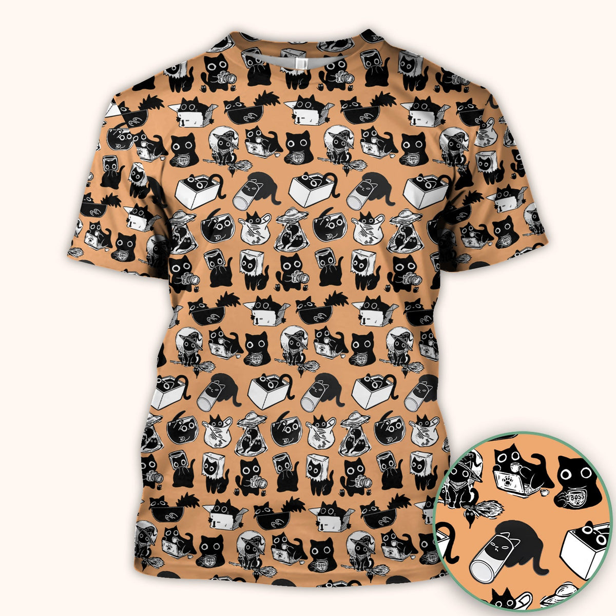 Black Cat Halloween Doodle Pattern Scrub Top, Comfortable Scrubs for Nurses