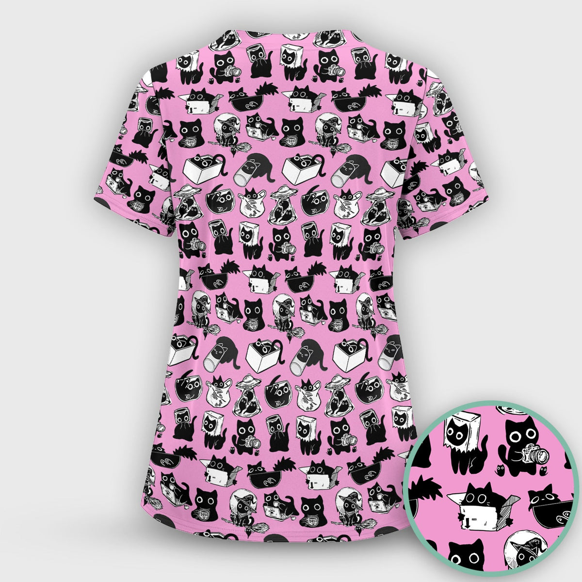 Black Cat Halloween Doodle Nurse Scrub Set