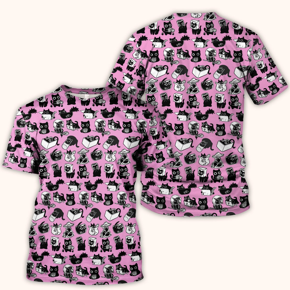 Black Cat Halloween Doodle Pattern Scrub Top, Comfortable Scrubs for Nurses