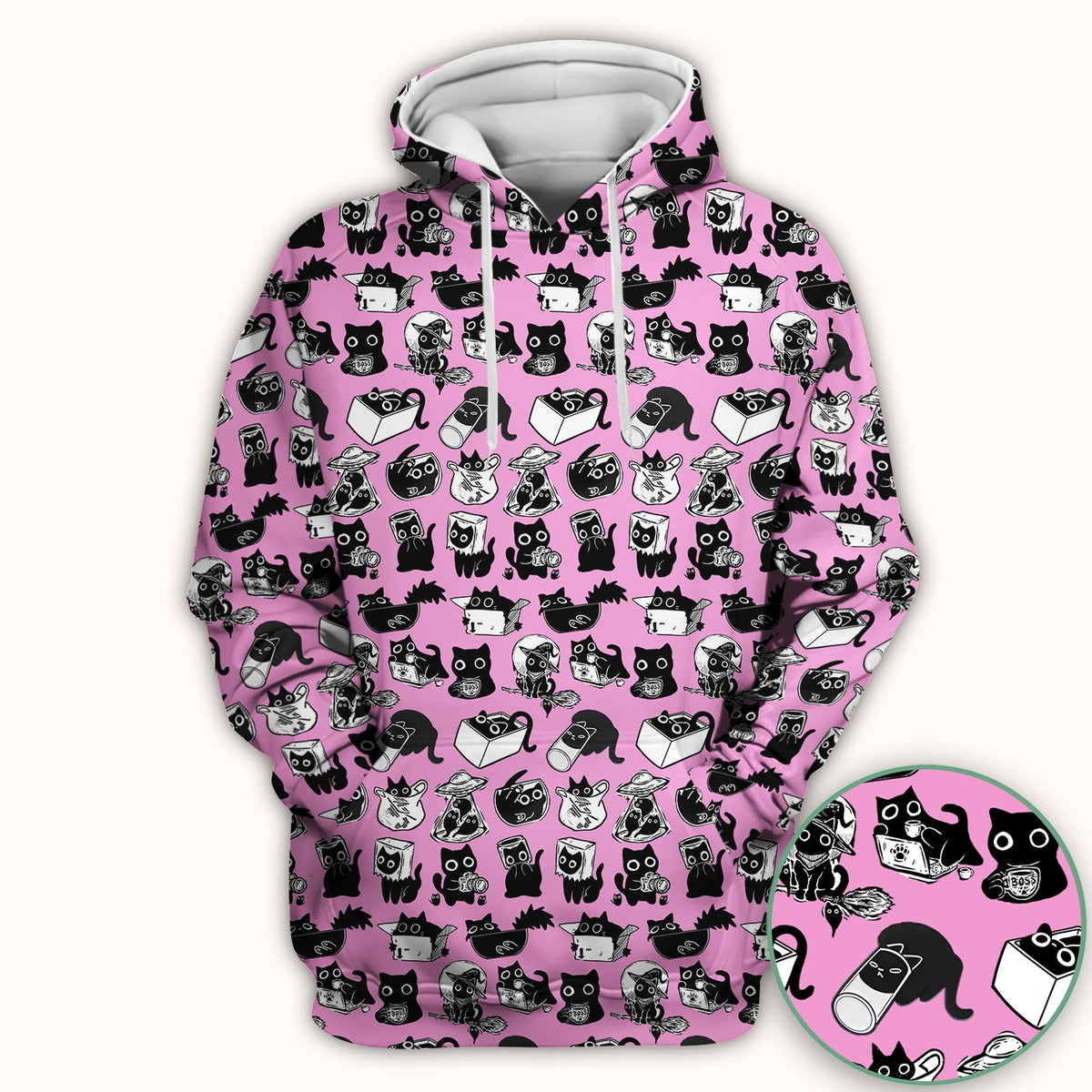 Black Cat Halloween Doodle Pattern Scrub Top, Comfortable Scrubs for Nurses