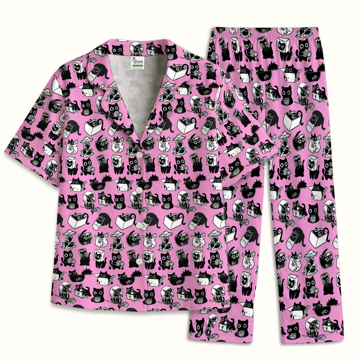 Black Cat Halloween Doodle Pajama Set