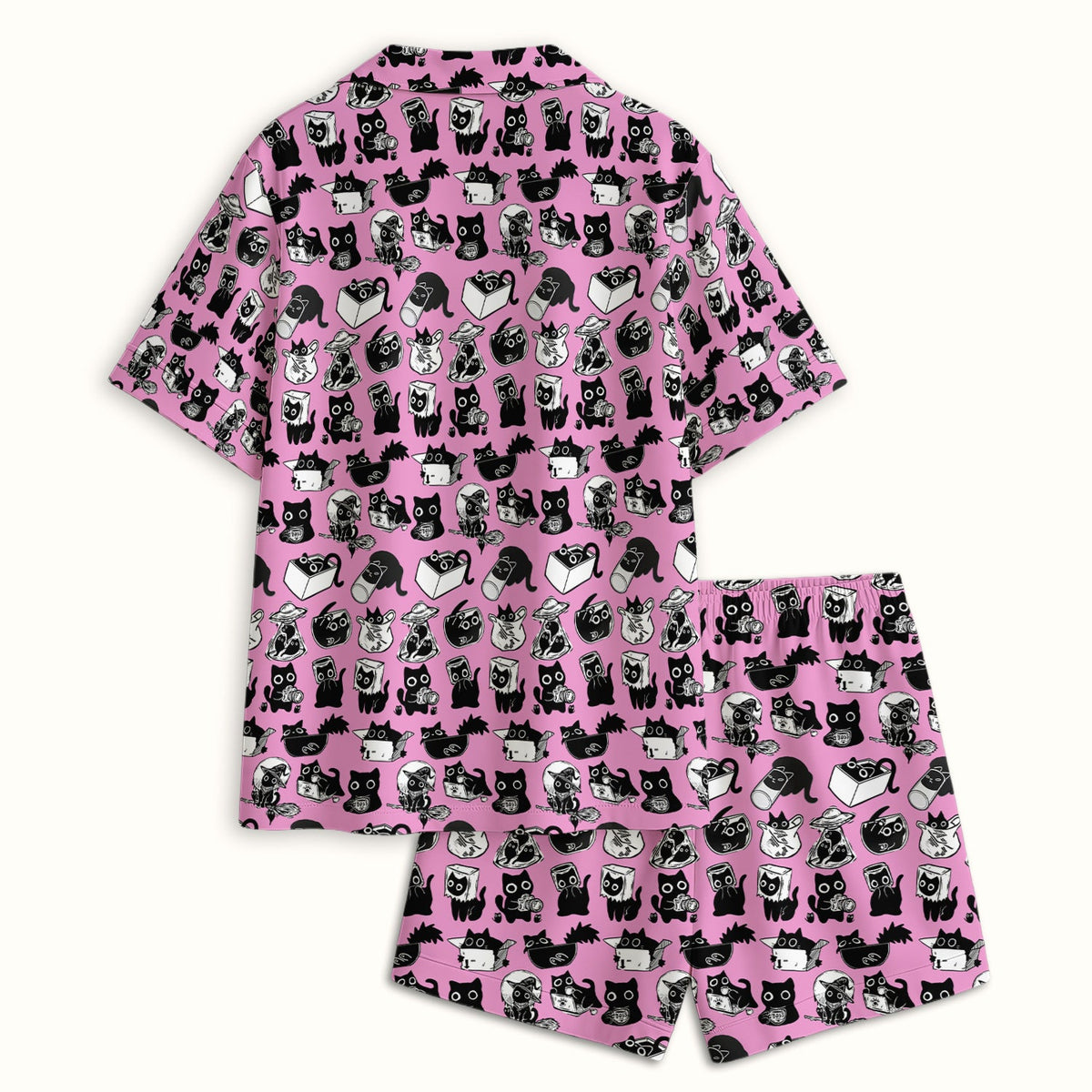 Black Cat Halloween Doodle Pajama Set