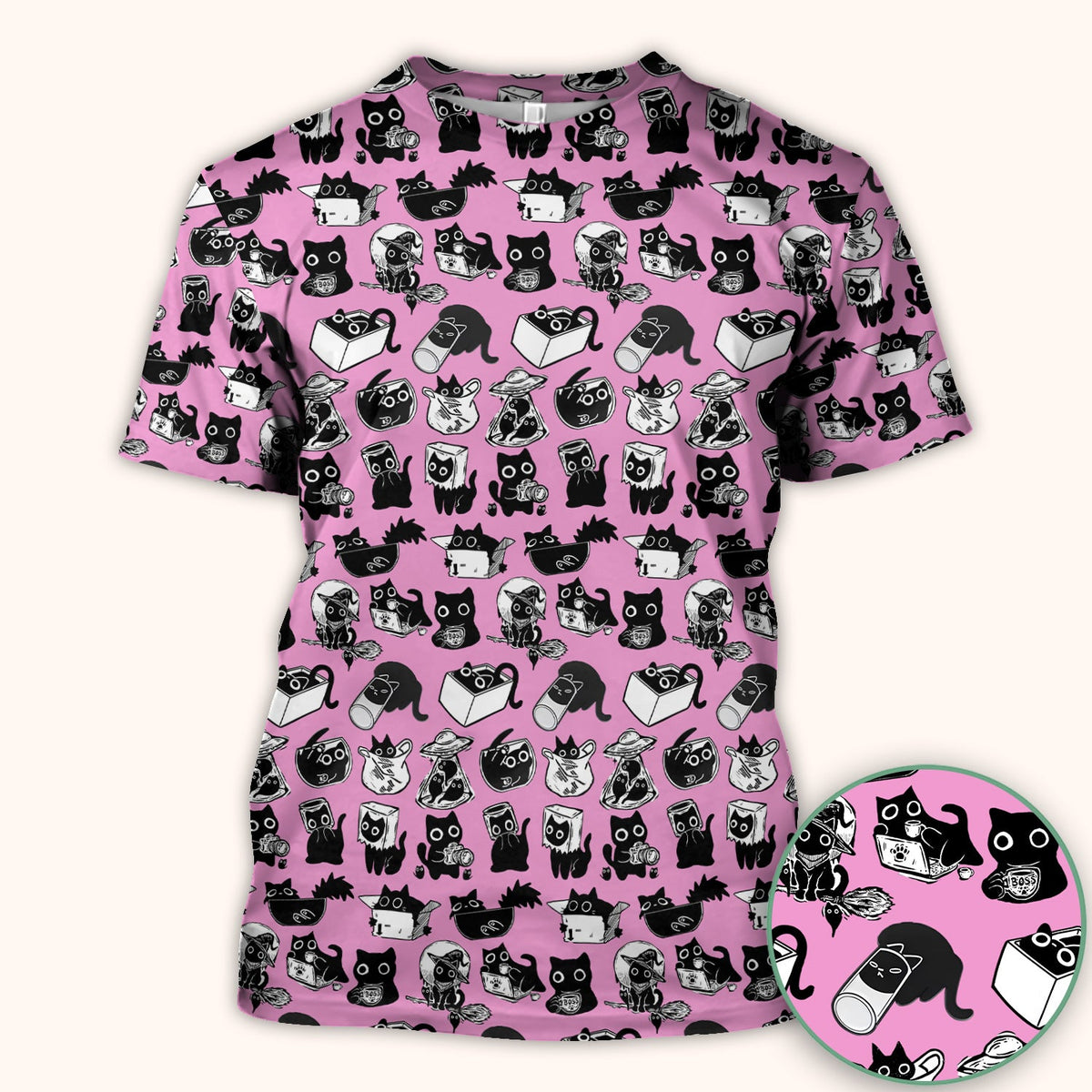 Black Cat Halloween Doodle Pattern Scrub Top, Comfortable Scrubs for Nurses