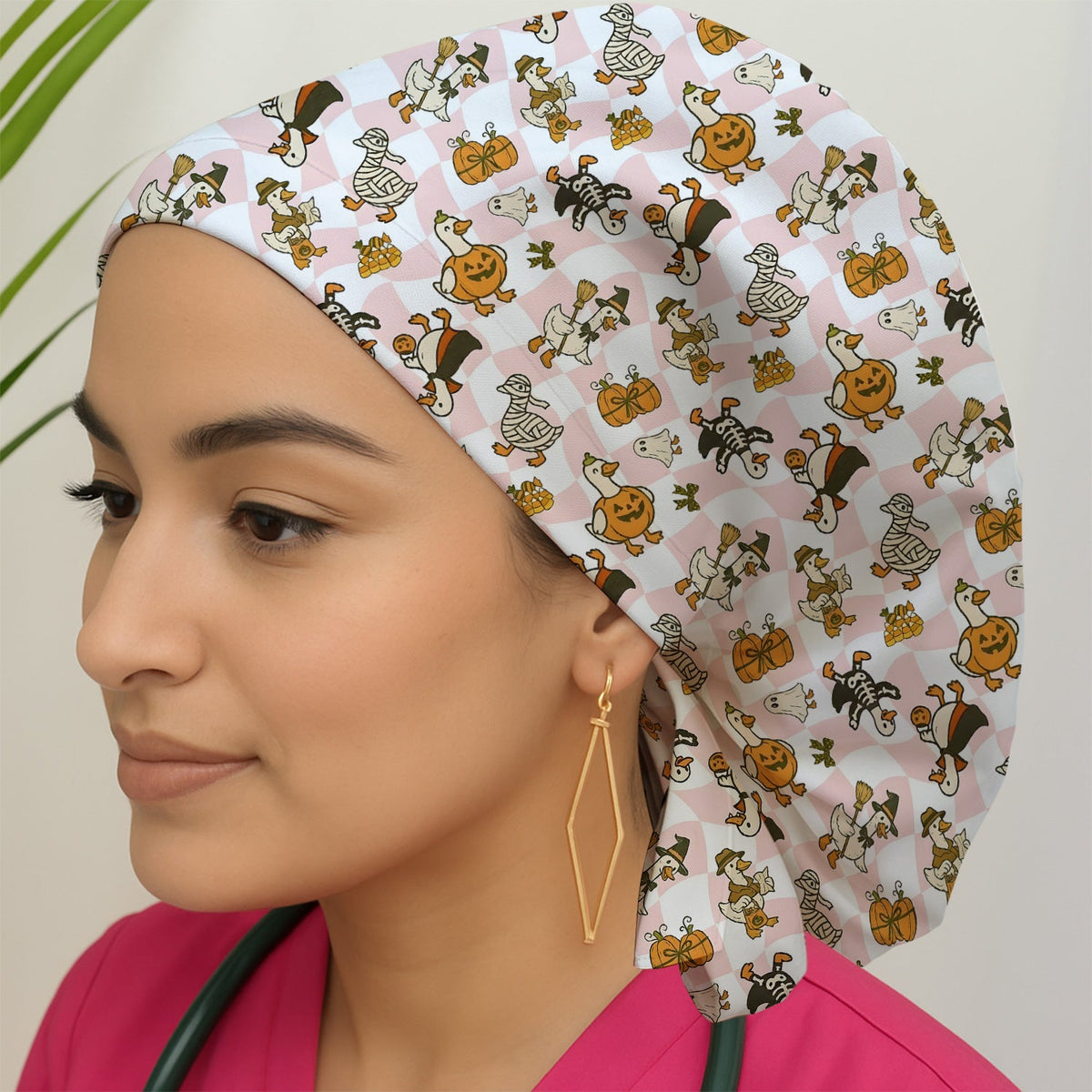 Goose Pumpkin Witch Scrub Cap - Halloween Gift For Nurse