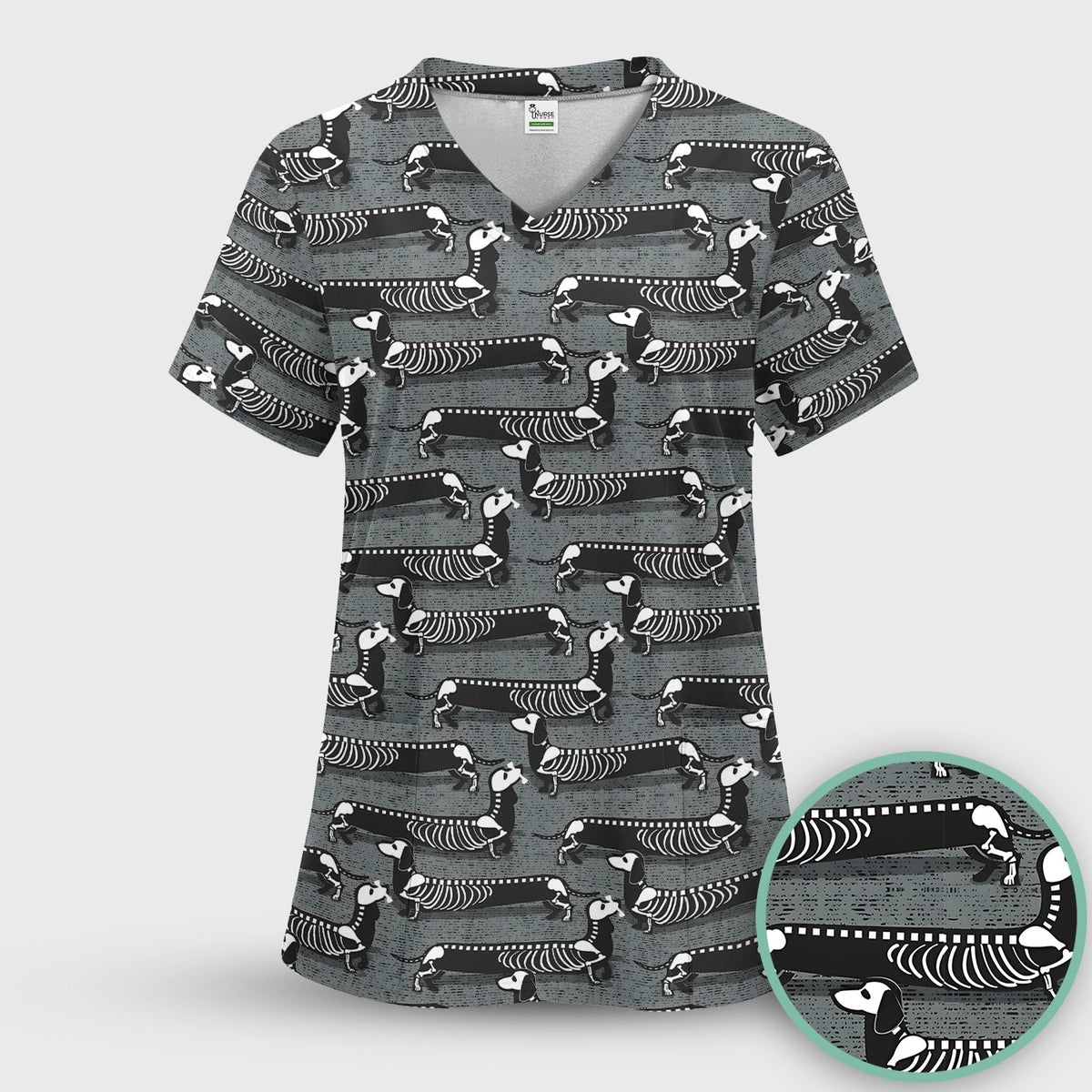 X-Ray Dachshund Skeleton Scrub Set, Scrub Pants and V Neck Top
