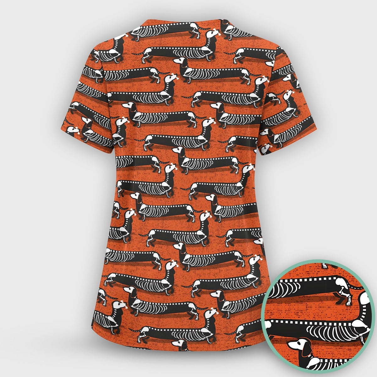 X-Ray Dachshund Skeleton Scrub Set, Scrub Pants and V Neck Top