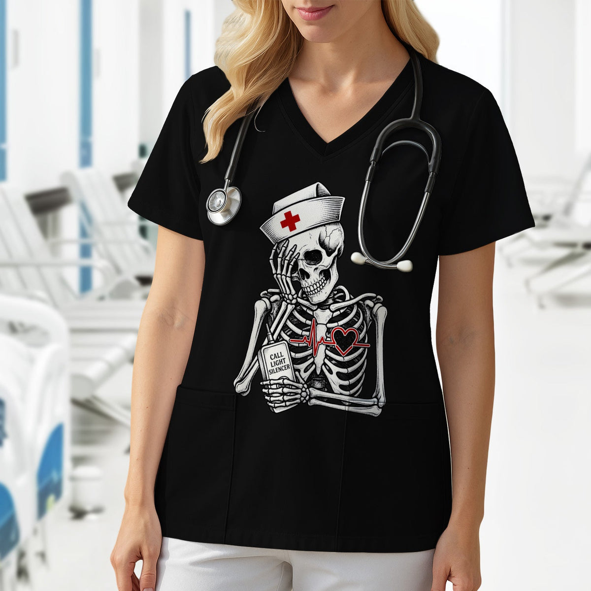 Call Light Silencer Skeleton Nurse Shirt