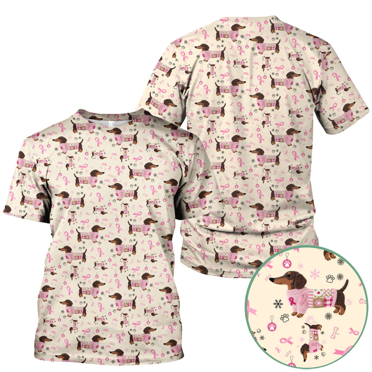 Pink Ribbon Dachshund Nurse Scrub Top