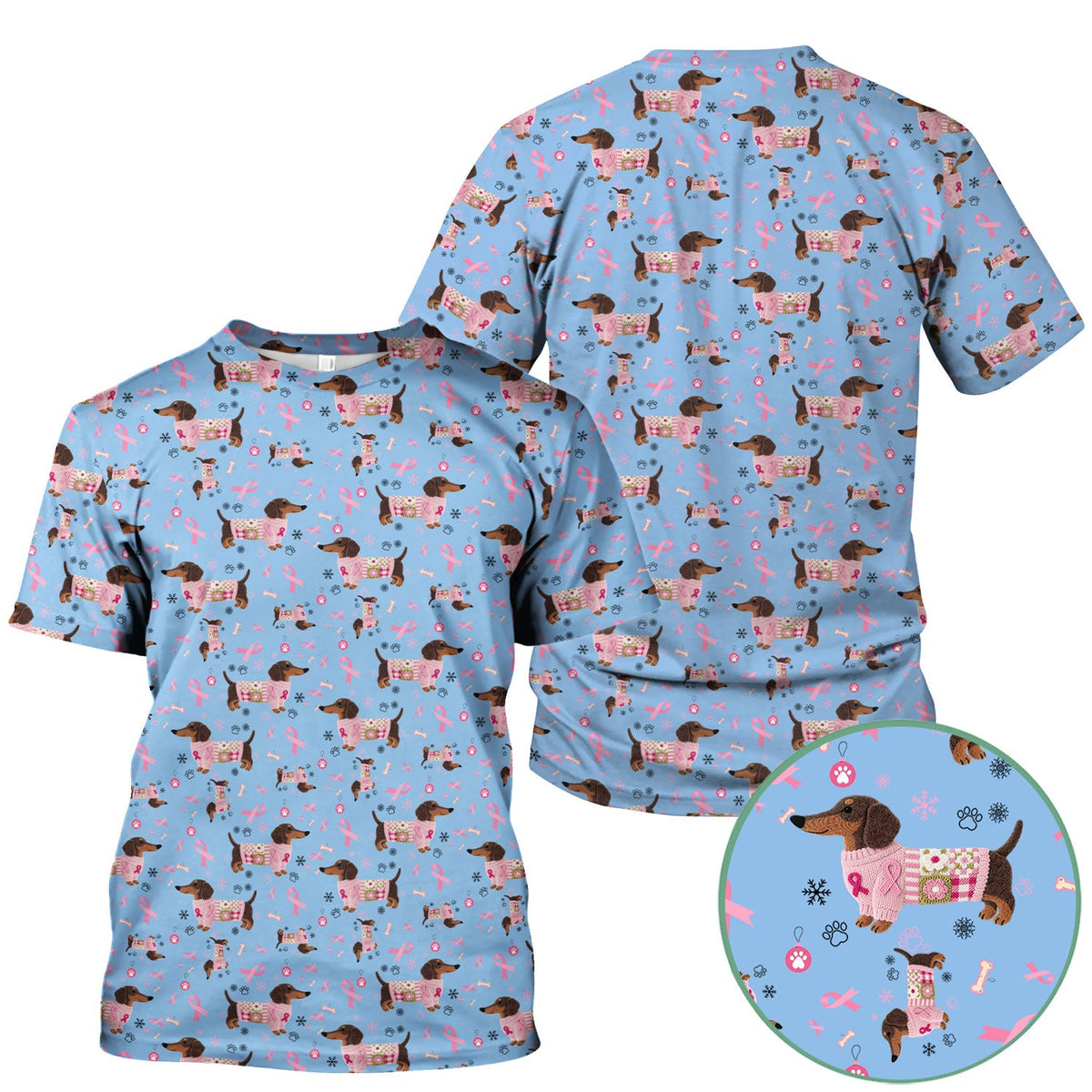 Pink Ribbon Dachshund Nurse Scrub Top